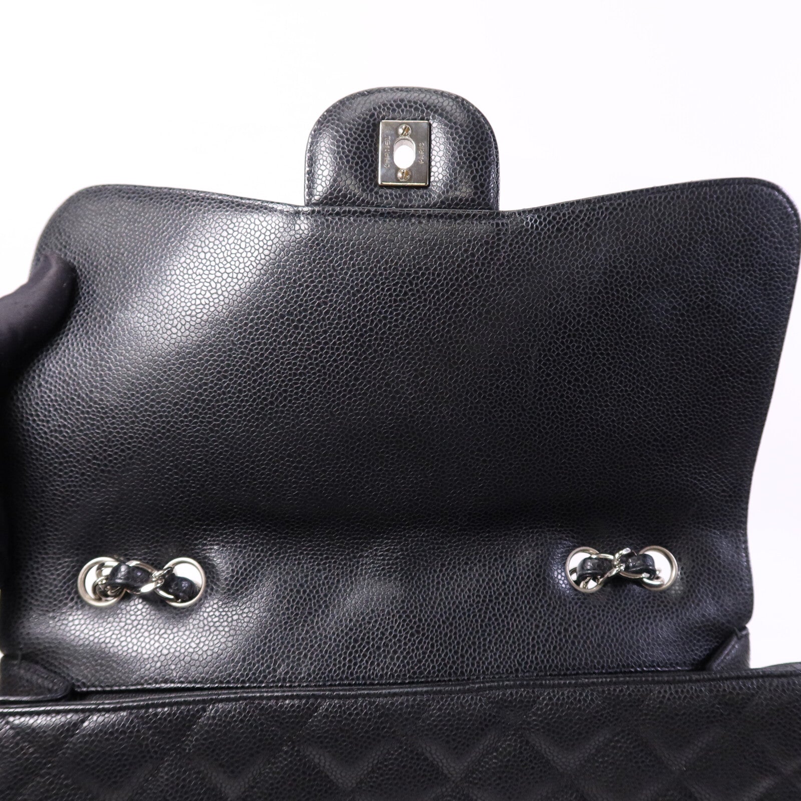 CHANEL 【激減優惠】牛皮皮革Large Classic銀扣鏈帶肩背袋