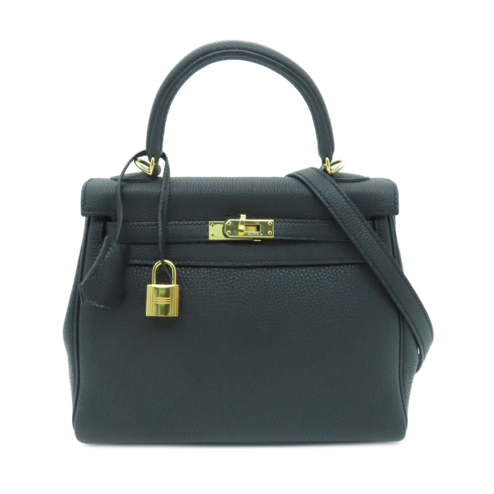 HERMES 【清倉大減價】Togo皮革Kelly 25金扣手挽肩背兩用袋黑色