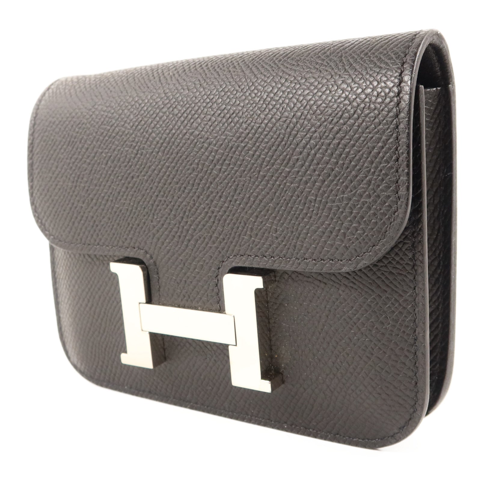 HERMES Epsom皮革Constance Slim銀扣錢包Noir