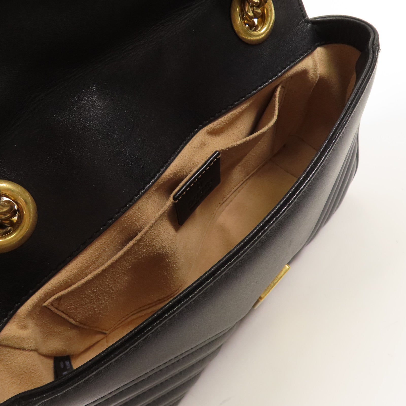 GUCCI GG GHW GG Marmont Small Chain Shoulder Bag Calfskin Leather 446744 Black