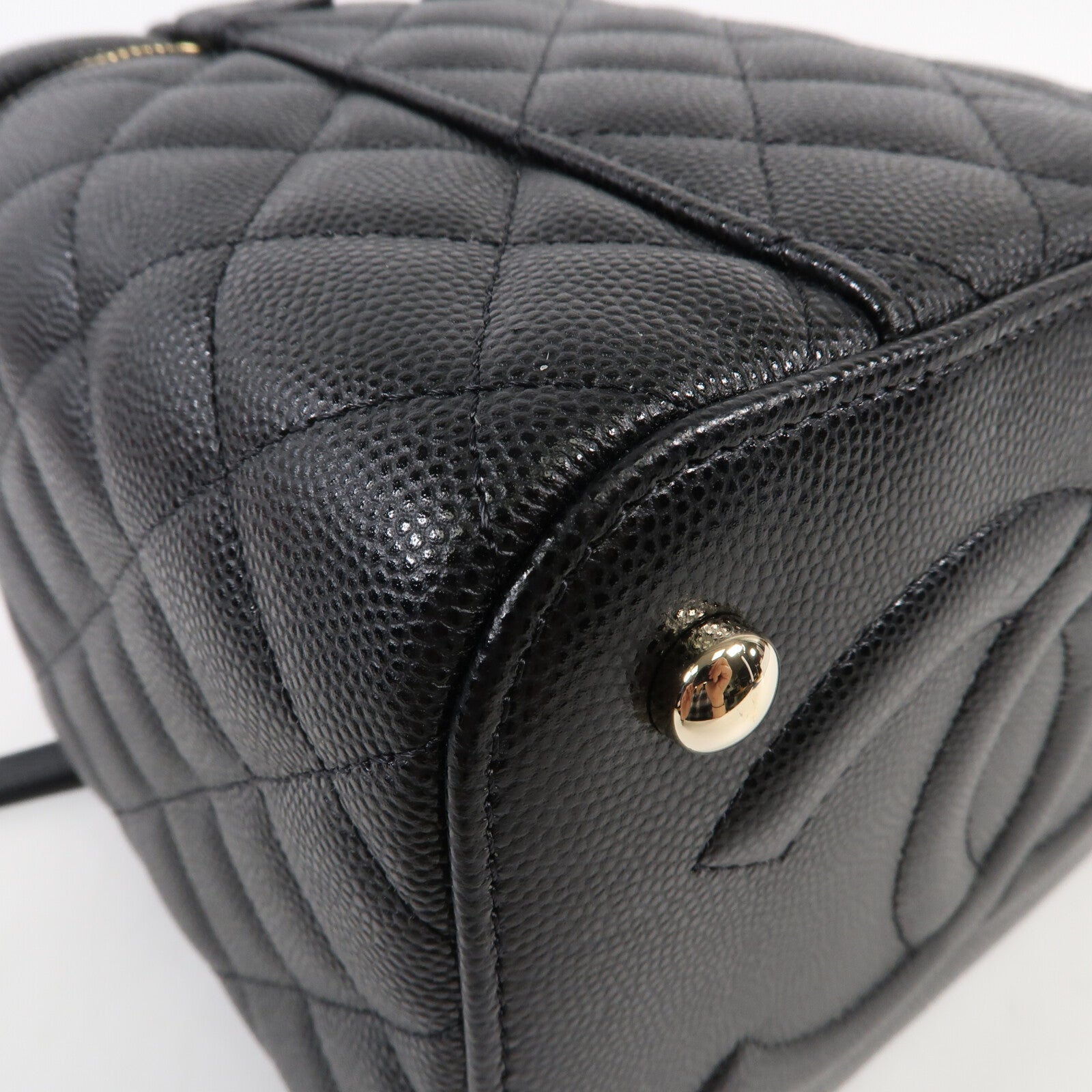 CHANEL 牛皮皮革Vanity Case金扣鏈帶手挽肩背兩用袋