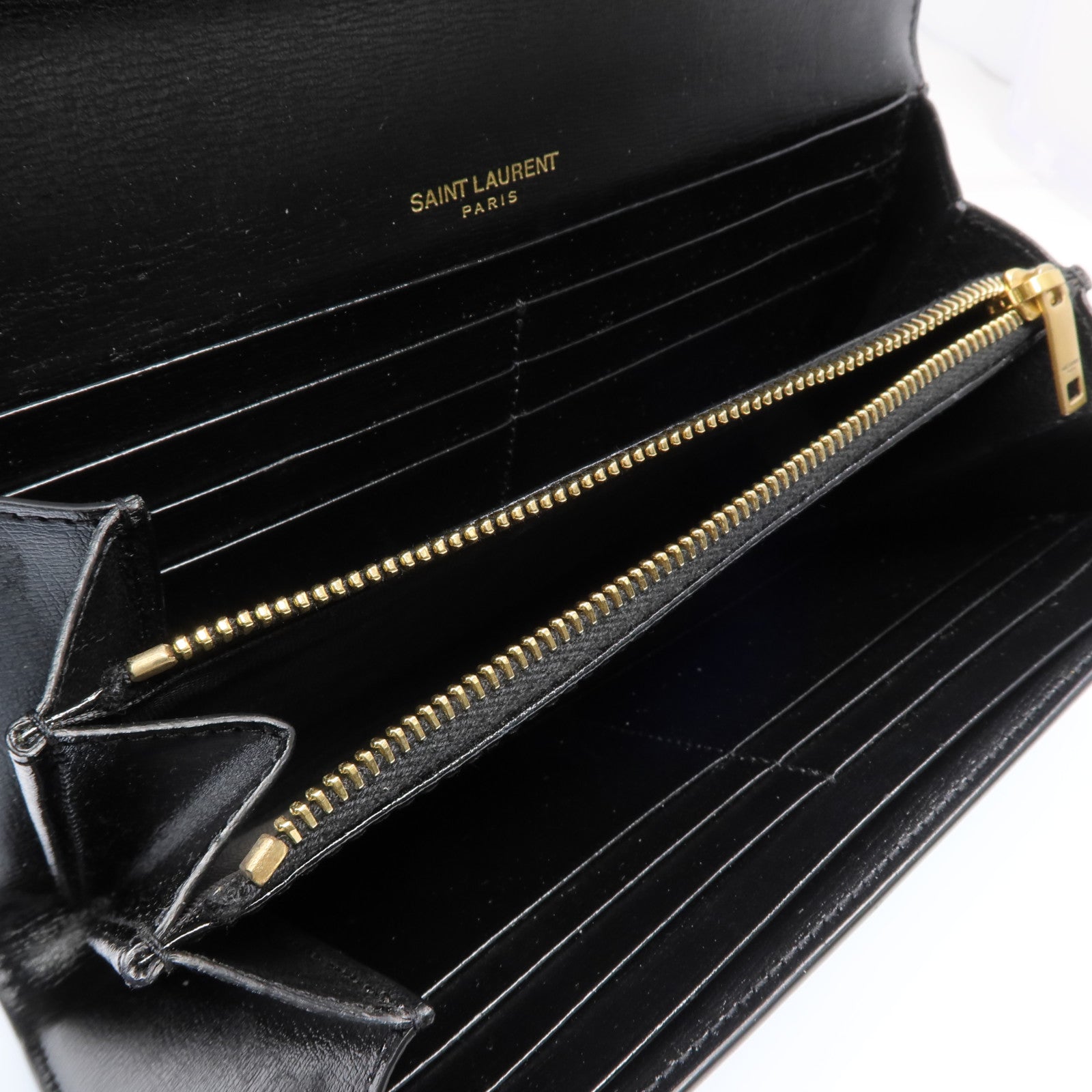 YVES SAINT LAURENT 牛皮皮革Long Wallet金扣長錢包