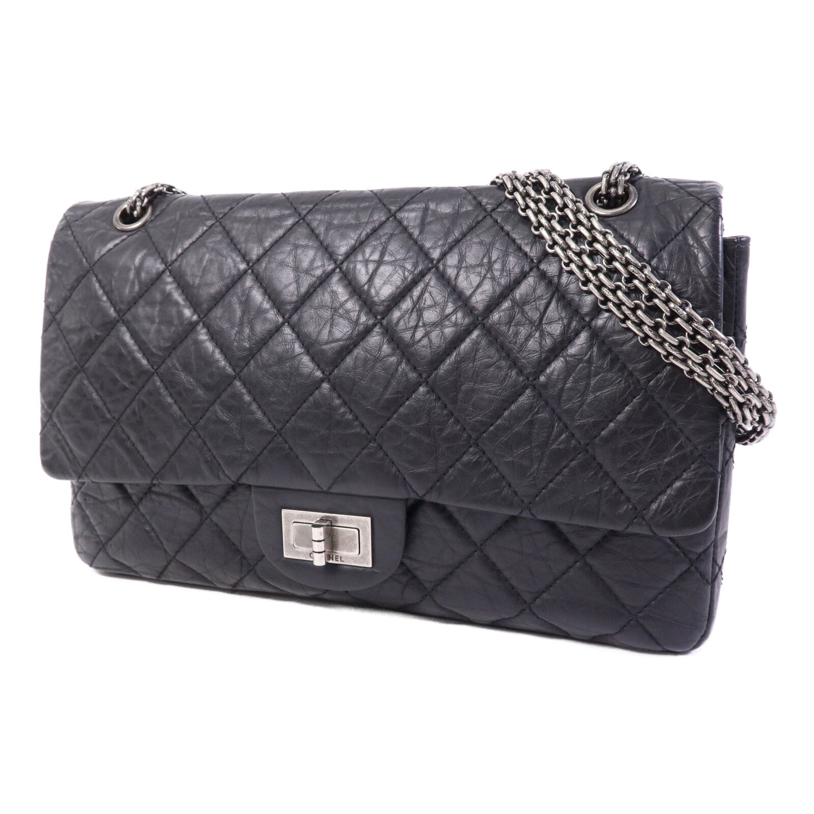 CHANEL 牛皮皮革2.55 Large銀扣鏈帶肩背袋