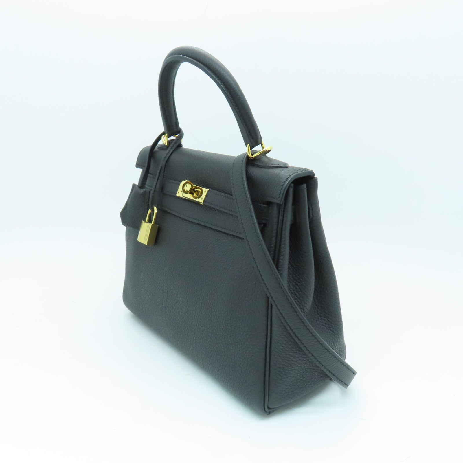 HERMES 【清倉大減價】Togo皮革Kelly 25金扣手挽肩背兩用袋黑色