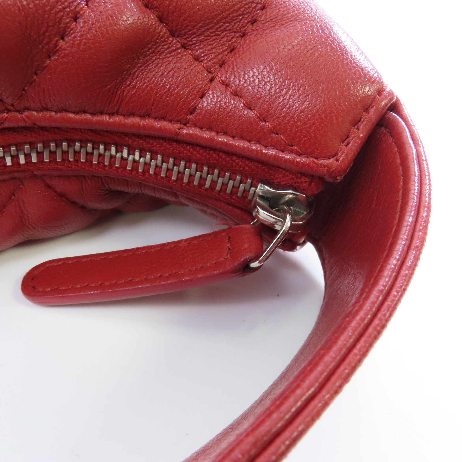 CHANEL 【激減優惠】菱格羊皮皮革Handbag銀扣手挽袋紅色