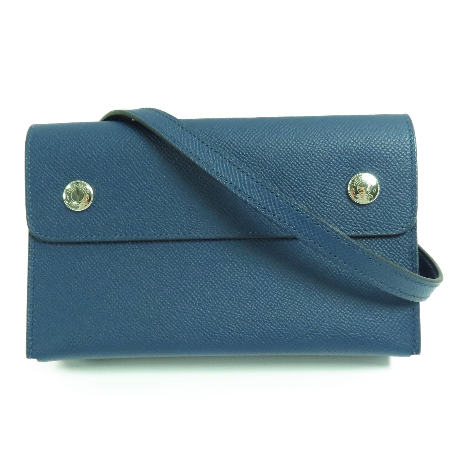 HERMES Epsom皮革Hermesnap Wallet銀扣肩背袋
