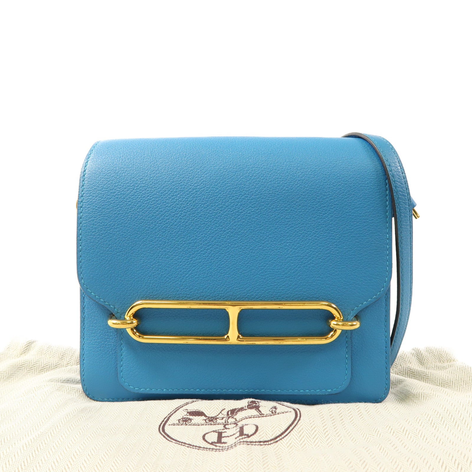 HERMES Evercolor皮革Mini Roulis金扣肩背袋Bleu Zanzibar