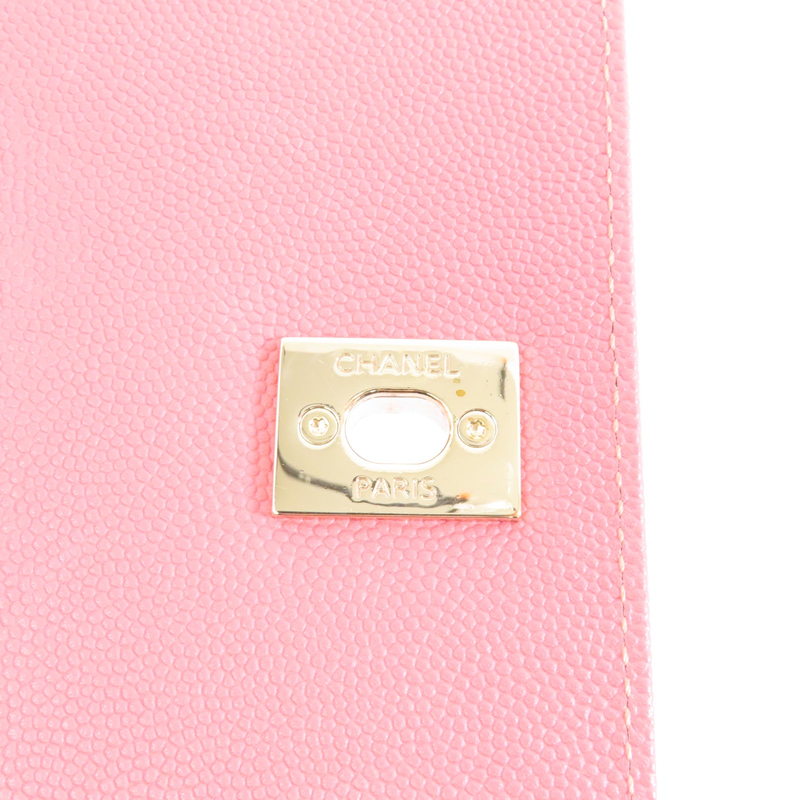 CHANEL 菱格牛皮皮革Chain Shoulder金扣手挽肩背兩用袋粉紅色