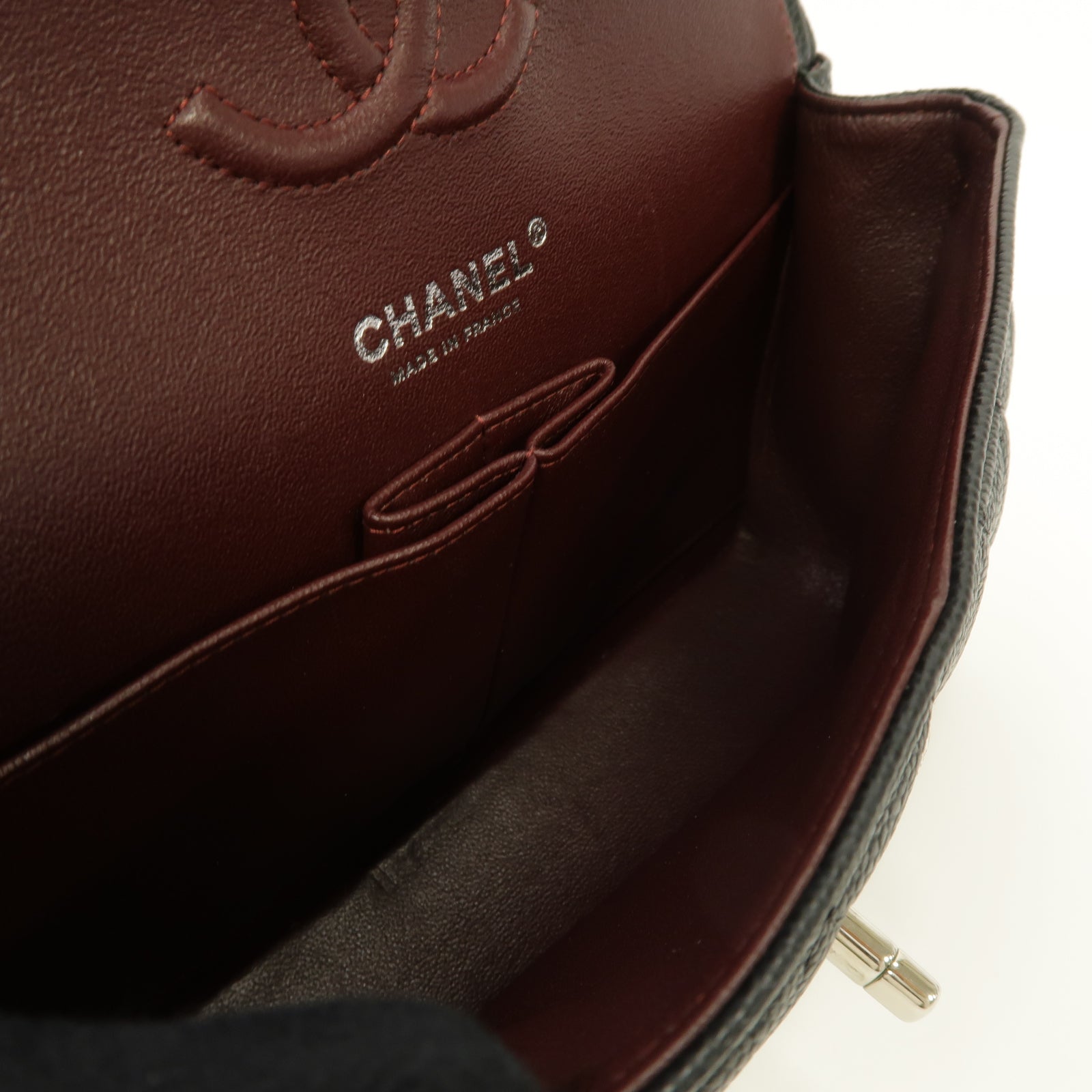 CHANEL 菱格Caviar皮革Classic 23銀扣鏈帶肩背袋黑色