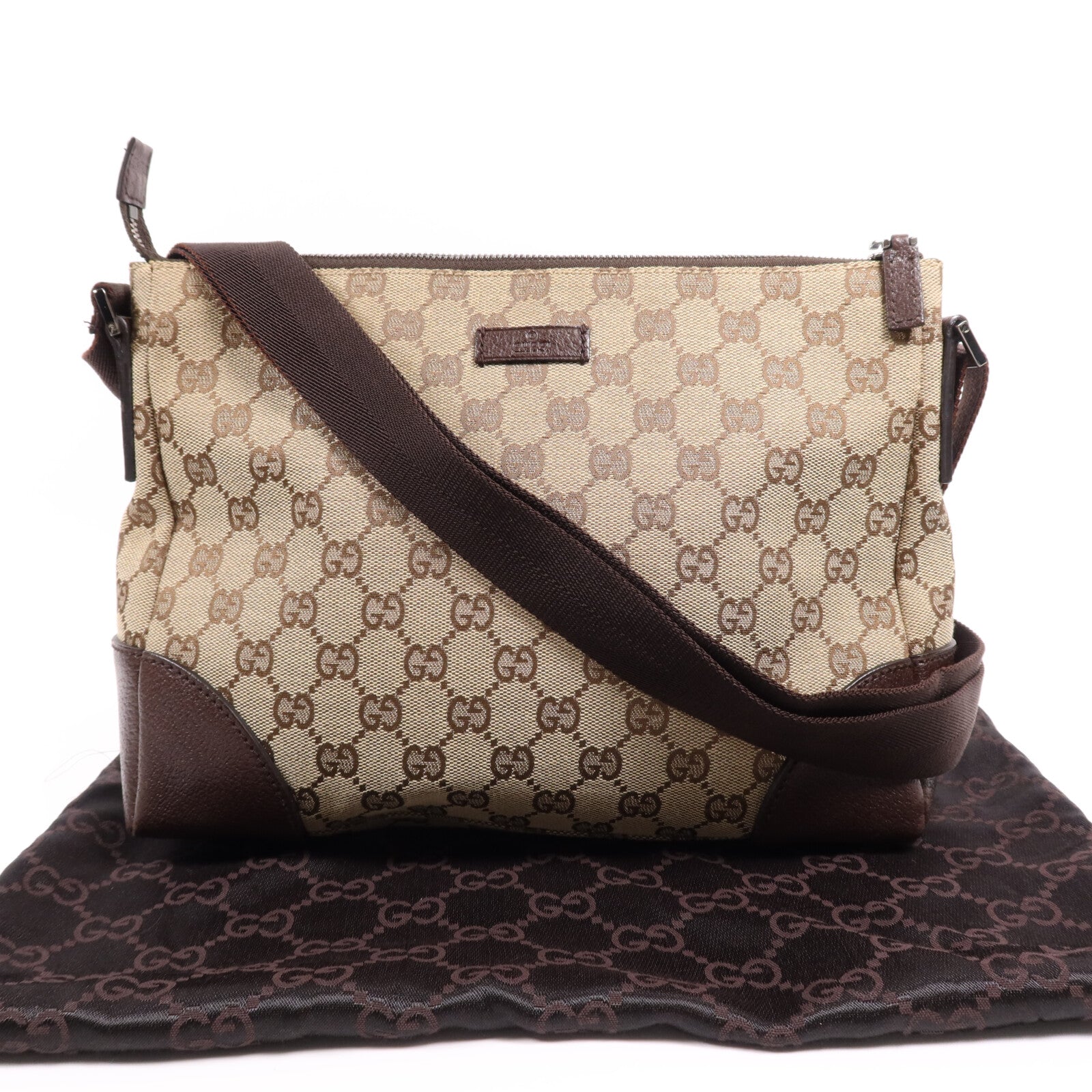 GUCCI 帆布Shoulder Bag銀扣肩背袋