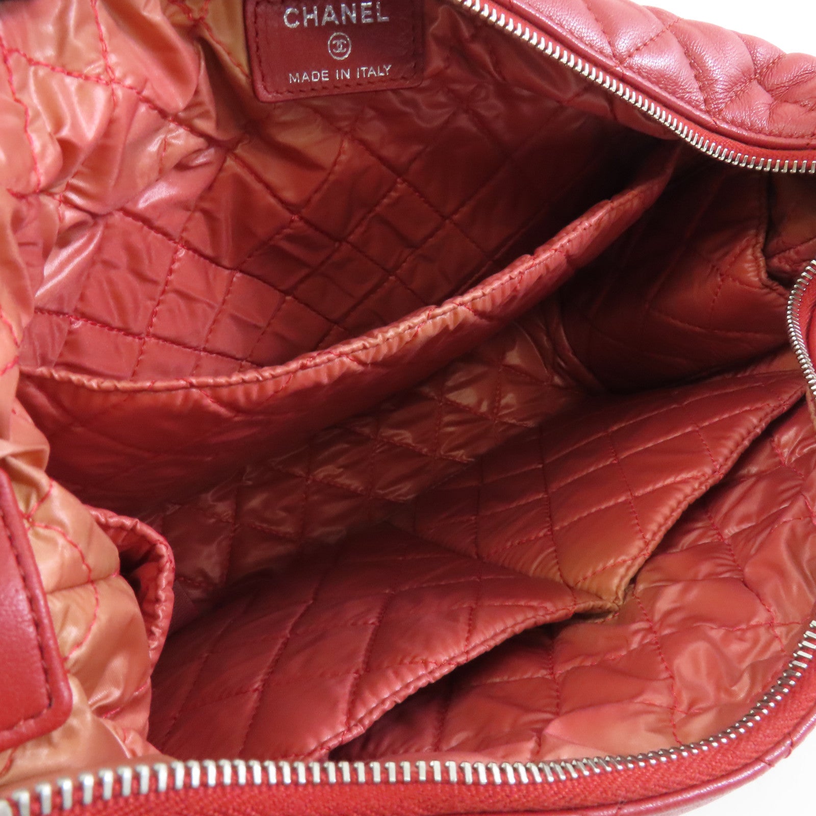 CHANEL 【激減優惠】菱格羊皮皮革Handbag銀扣手挽袋紅色