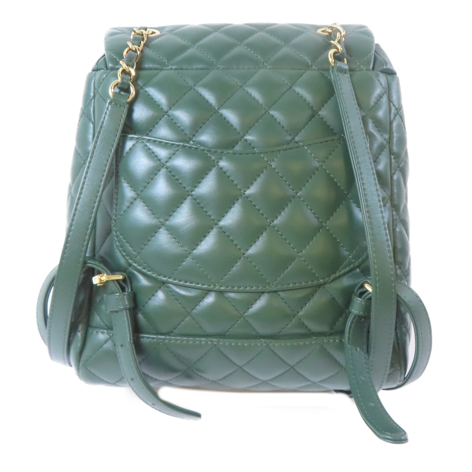 CHANEL 菱格羊皮皮革Backpack金扣背包綠色