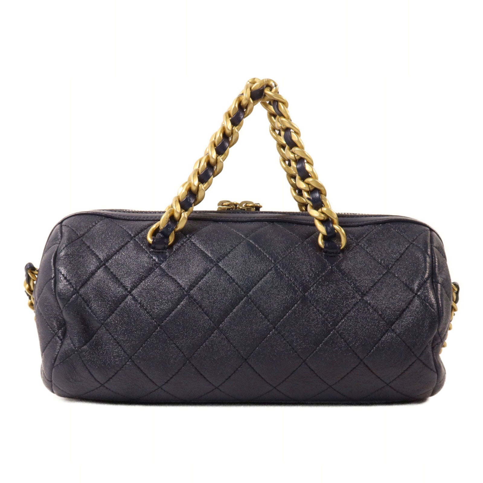 CHANEL 牛皮皮革Bowling Bag鏈帶手挽肩背兩用袋