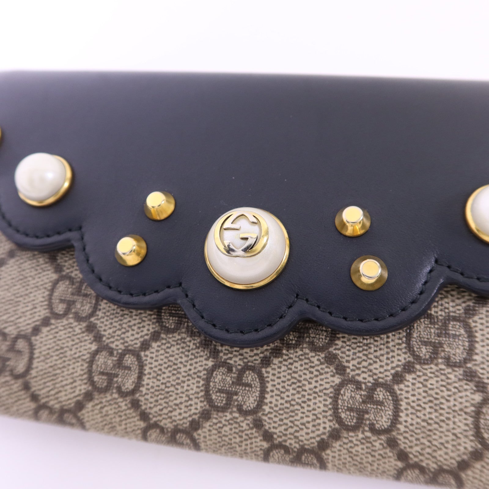 GUCCI 【激減優惠】牛皮皮革/塗層帆布Long Wallet金扣長錢包