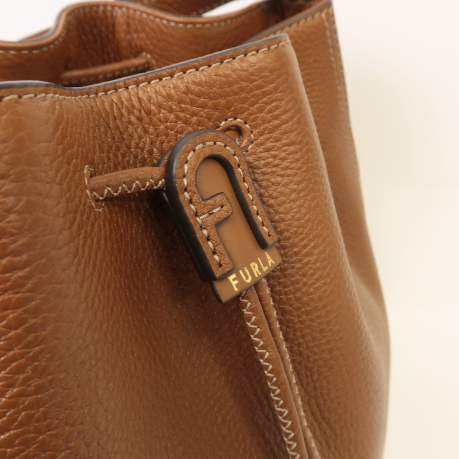 Furla 牛皮皮革2way Shoulder Bag金扣手挽肩背兩用袋棕色