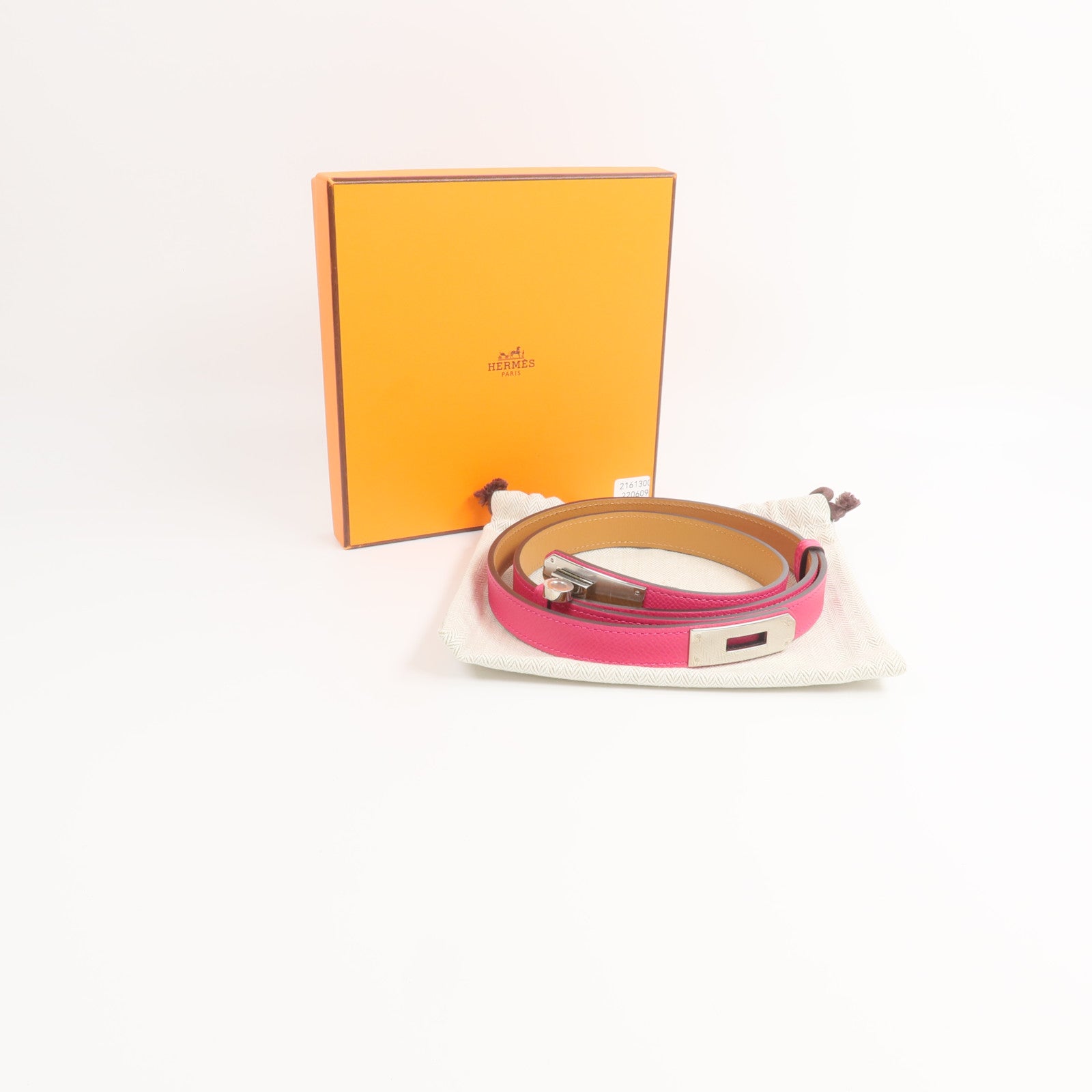 HERMES 【激減優惠】Epsom皮革Kelly 18 Belt皮帶Rose Mexico