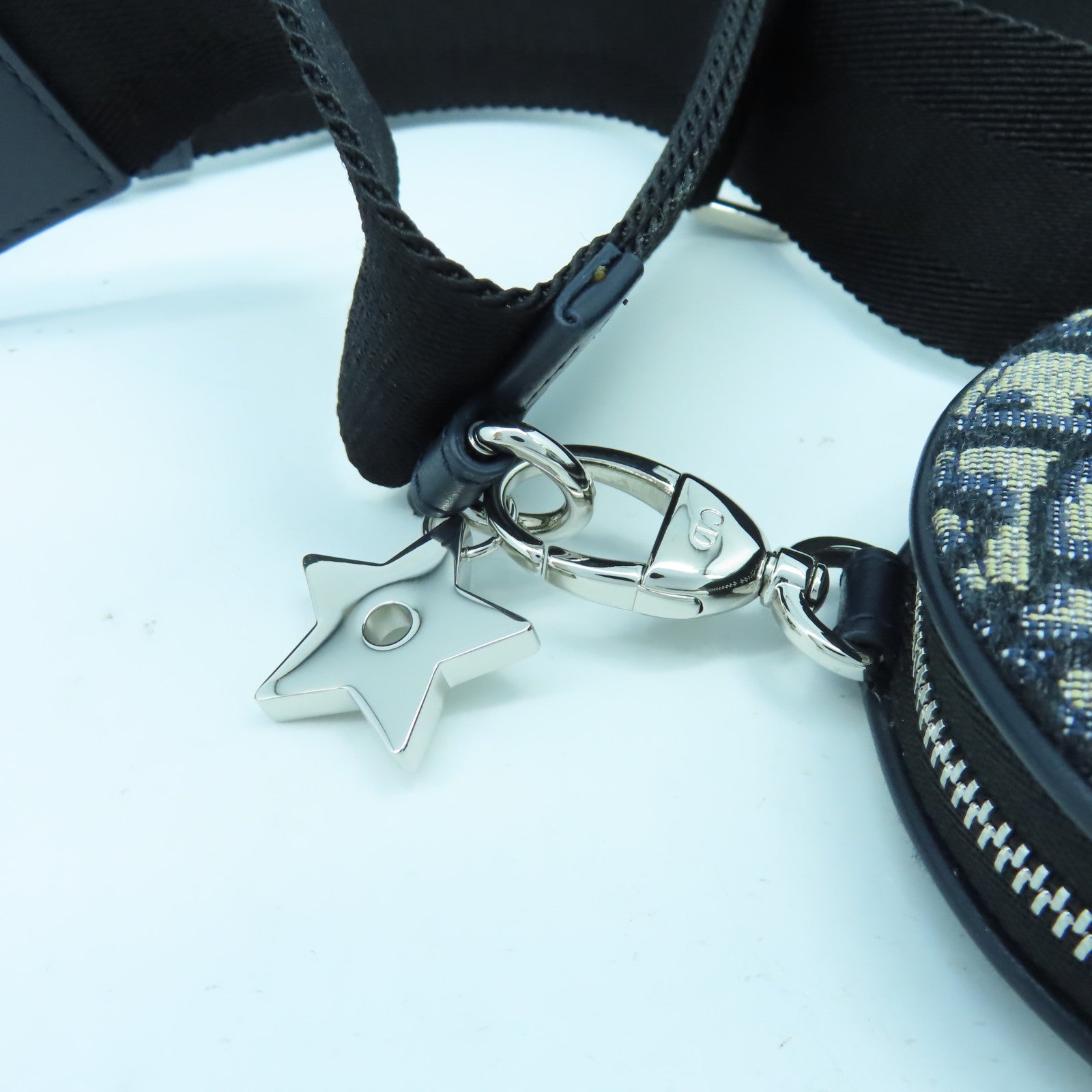 Dior 帆布Dior Oblique銀扣肩背袋藍色