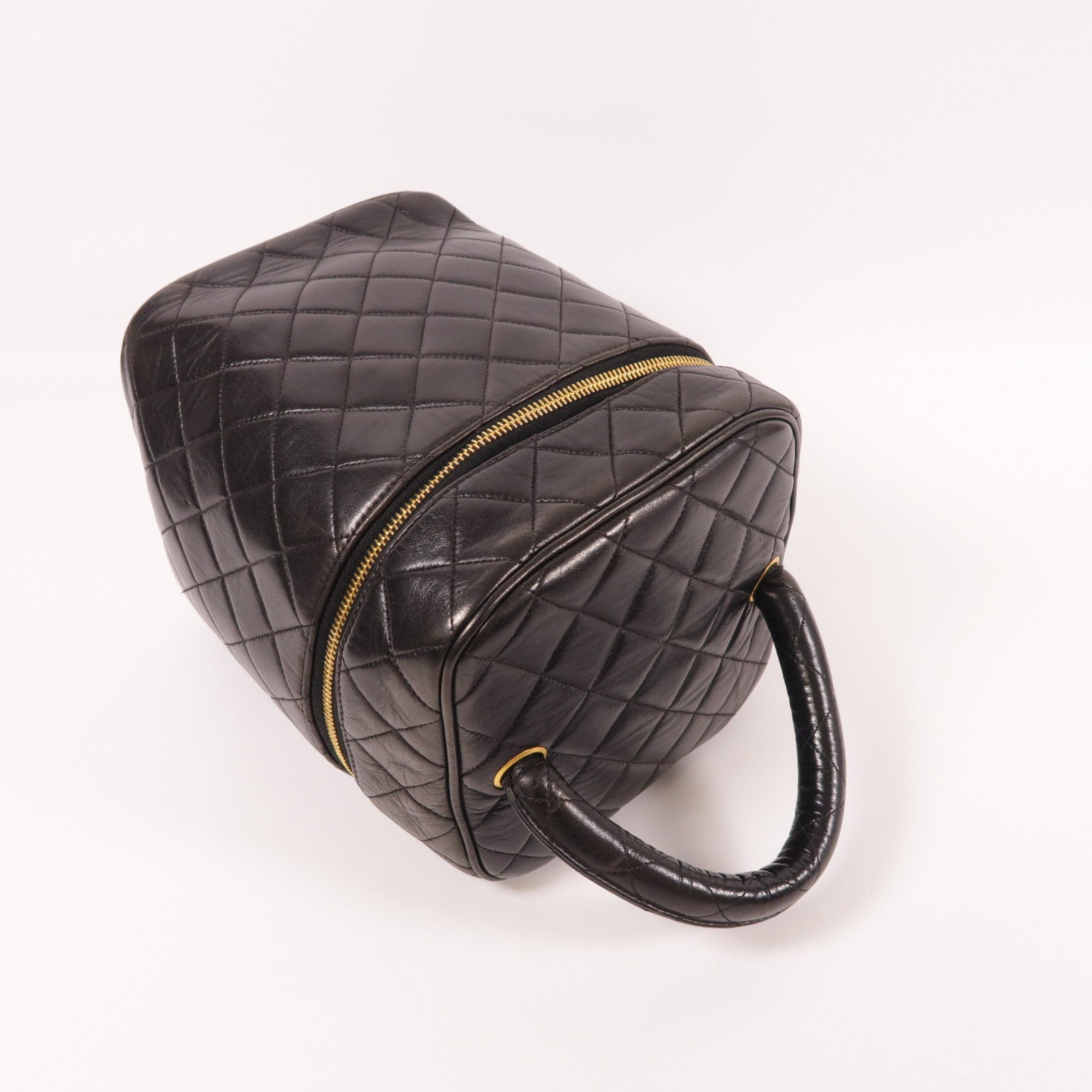 CHANEL CC GHW Vintage Vanity Bag Cosmetic Bag Handbag Lambskin Leather Black