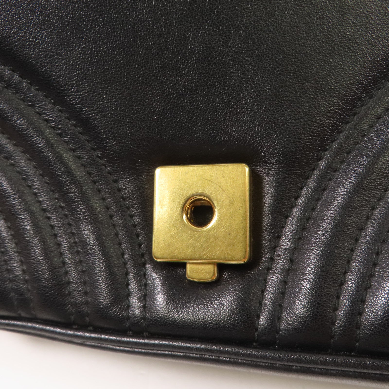 GUCCI GG GHW GG Marmont Small Chain Shoulder Bag Calfskin Leather 446744 Black