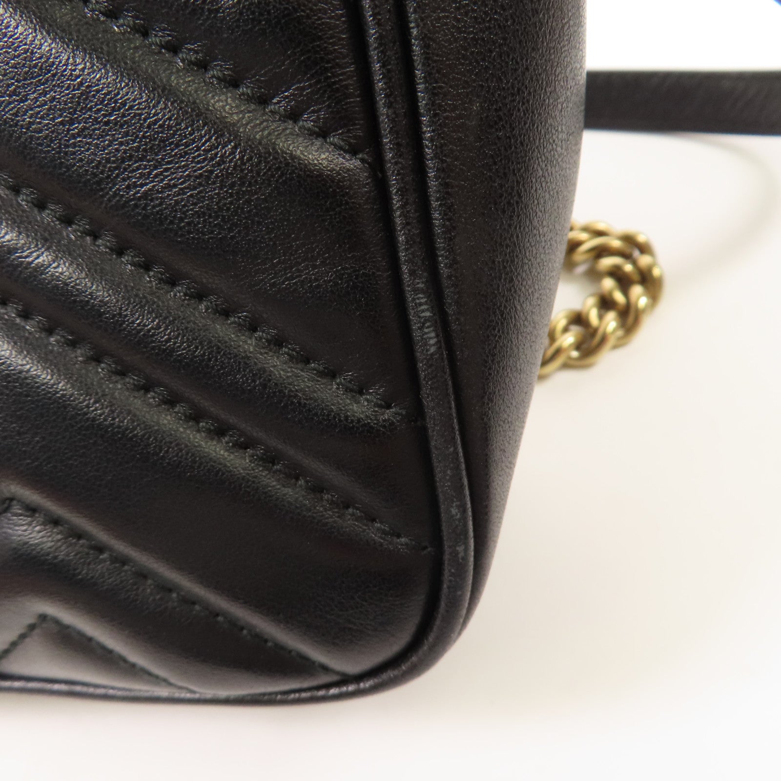 GUCCI GG GHW GG Marmont Small Chain Shoulder Bag Calfskin Leather 446744 Black