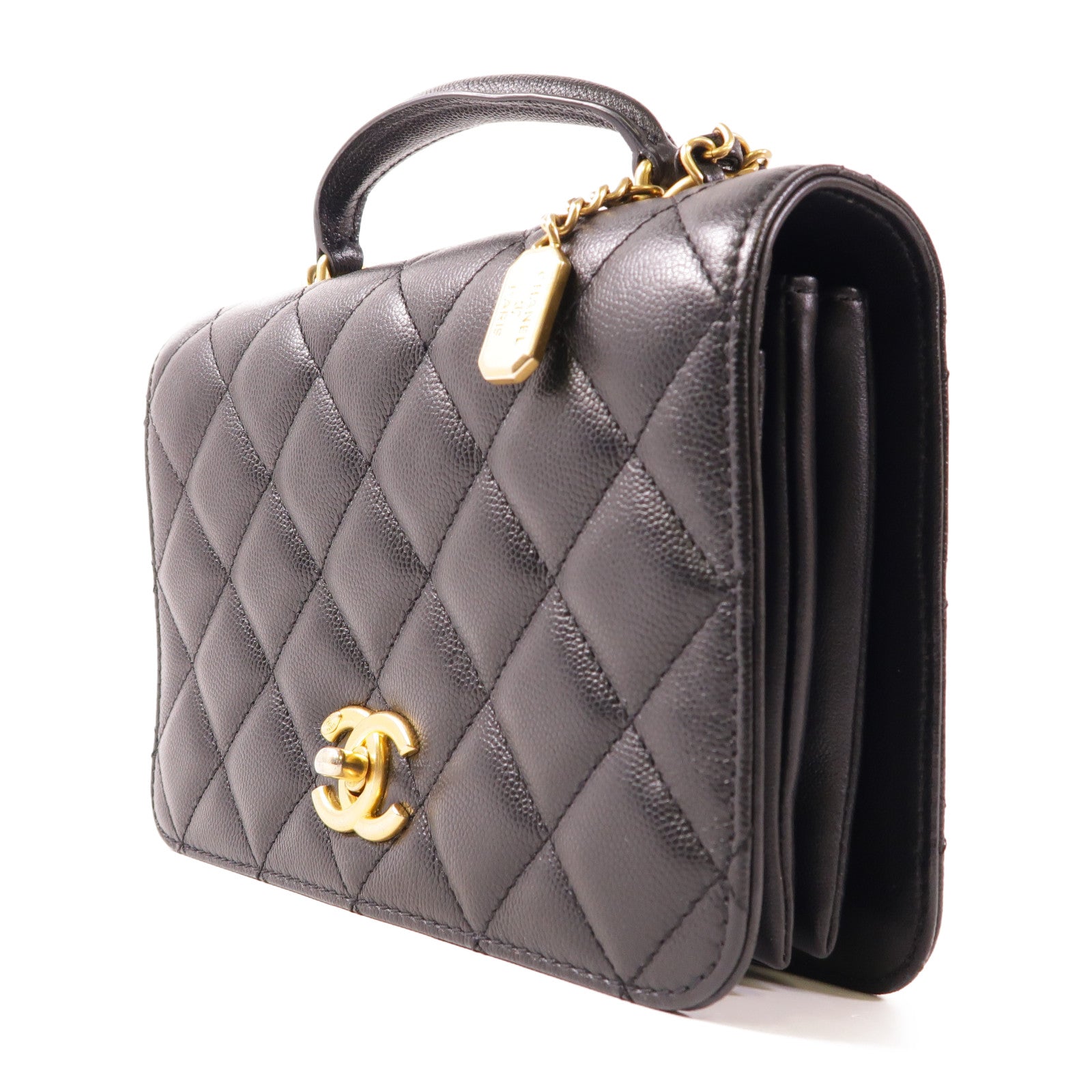 CHANEL 牛皮皮革Chain Shoulder金扣手挽肩背兩用袋