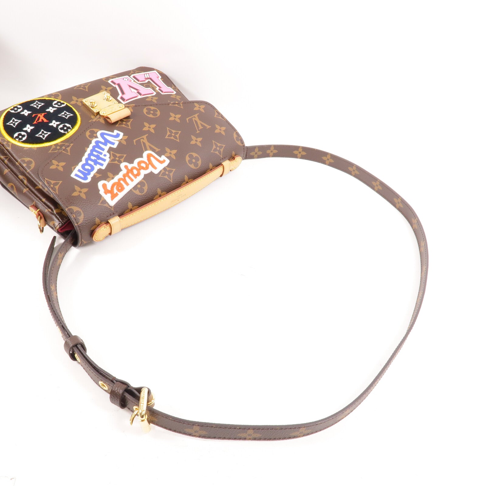 LOUIS VUITTON Monogram Patches Pochette Metis金扣手挽肩背兩用袋棕色