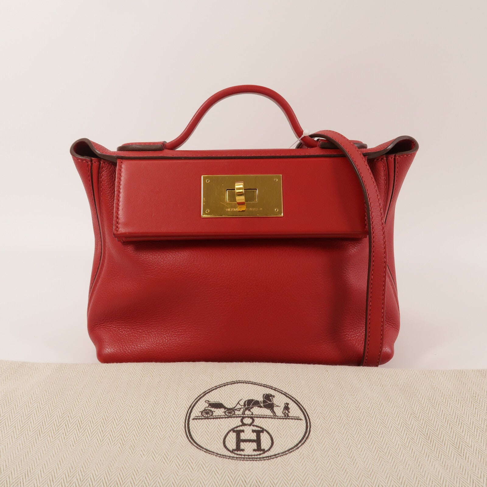 HERMES Evercolor皮革24/24 Mini肩背袋Rouge Piment