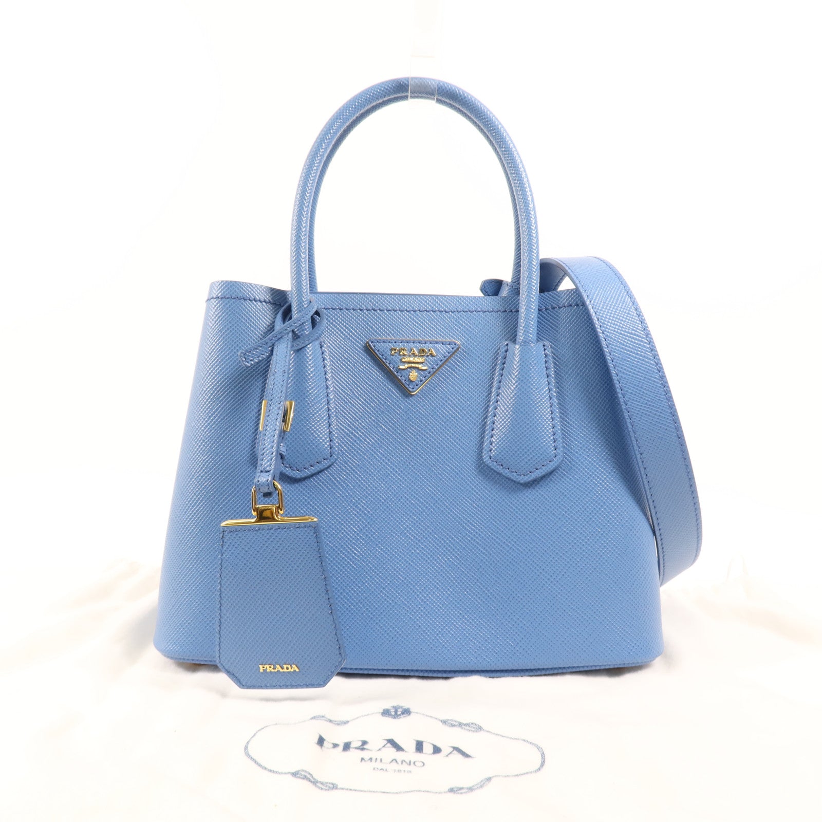 PRADA 牛皮皮革Double Saffiano金扣手挽肩背兩用袋