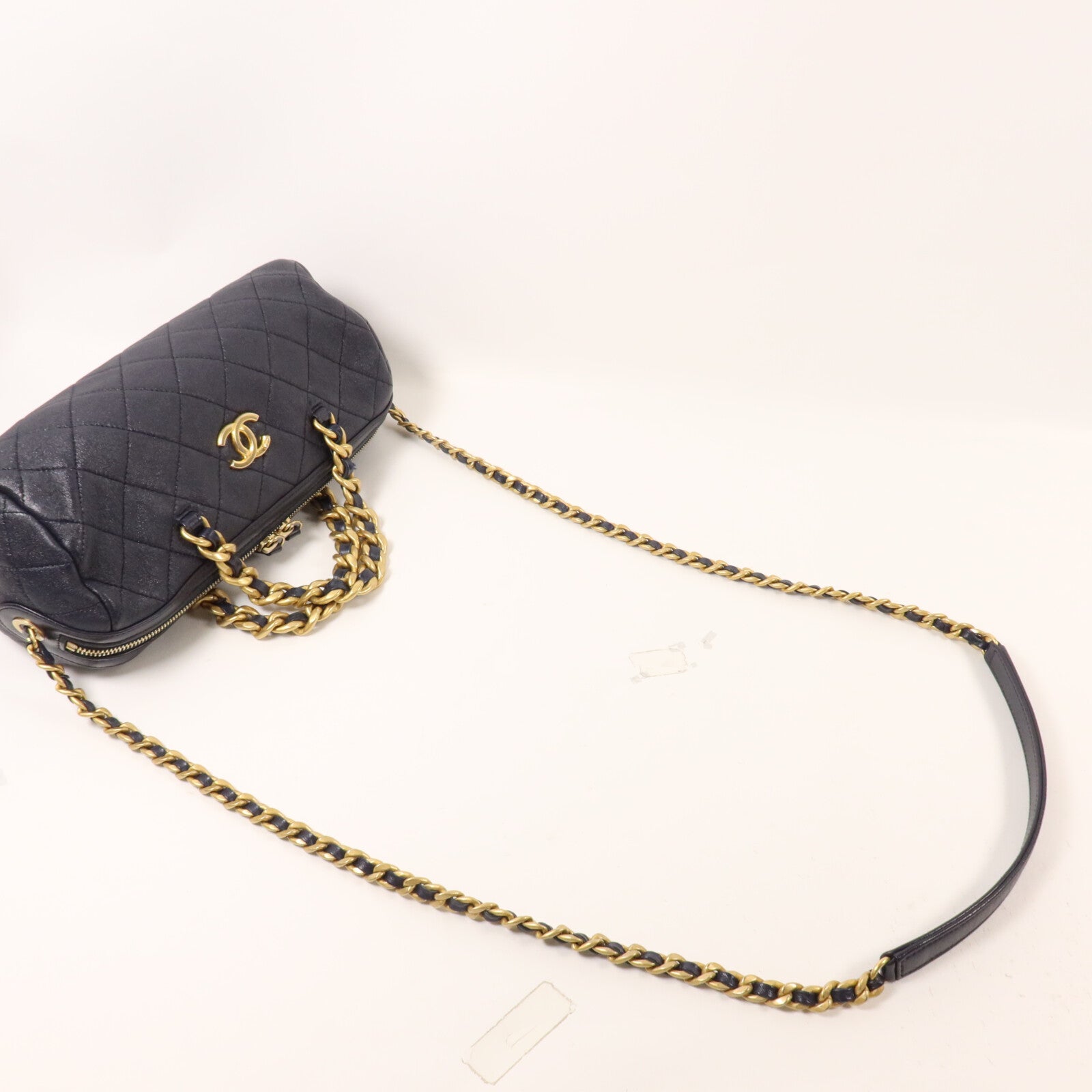 CHANEL 牛皮皮革Bowling Bag鏈帶手挽肩背兩用袋