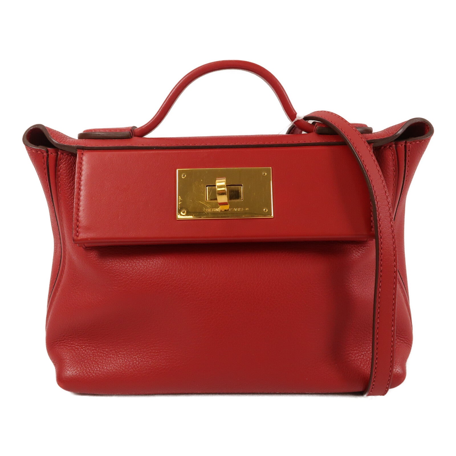 HERMES Evercolor皮革24/24 Mini肩背袋Rouge Piment