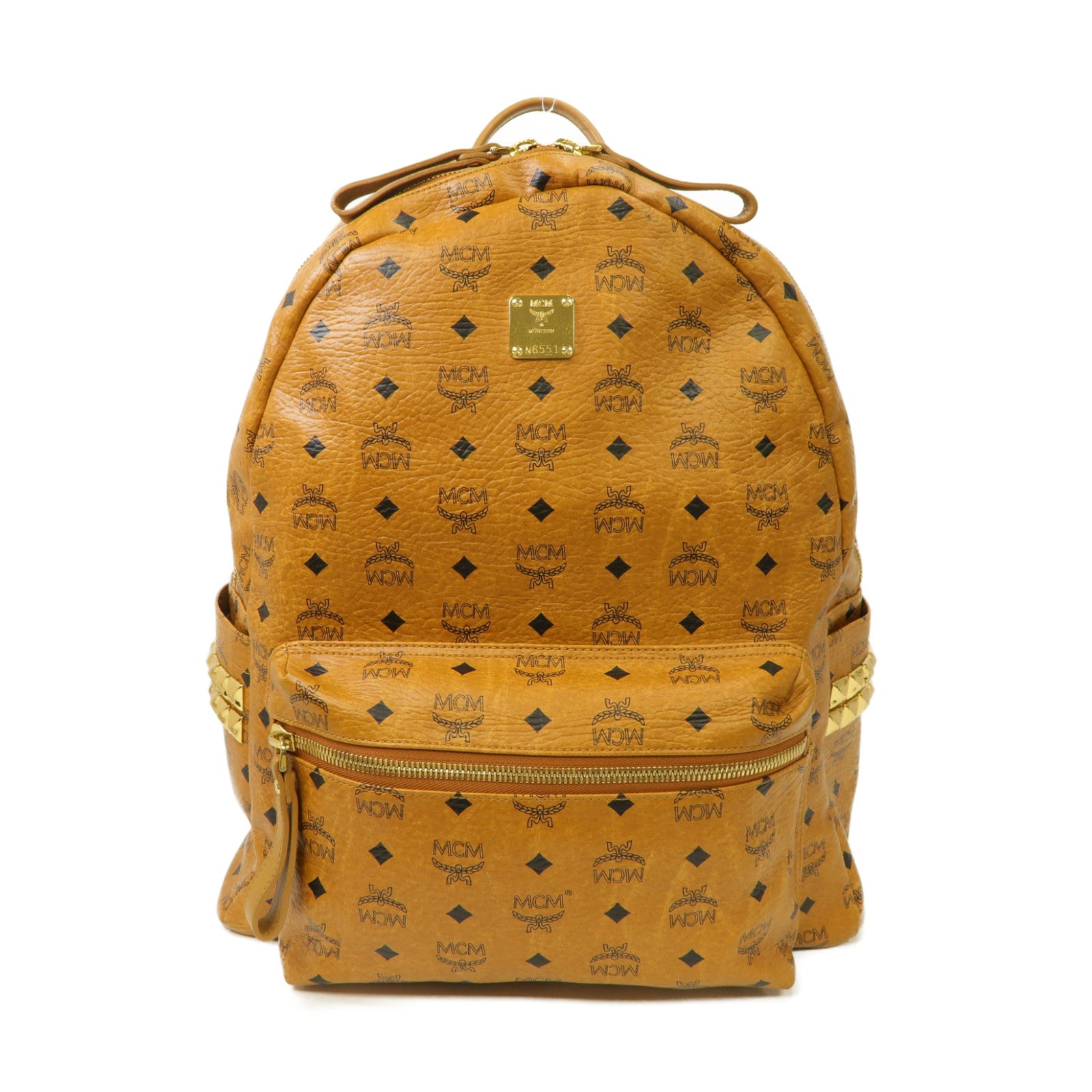 MCM 塗層帆布Backpack金扣背包棕色