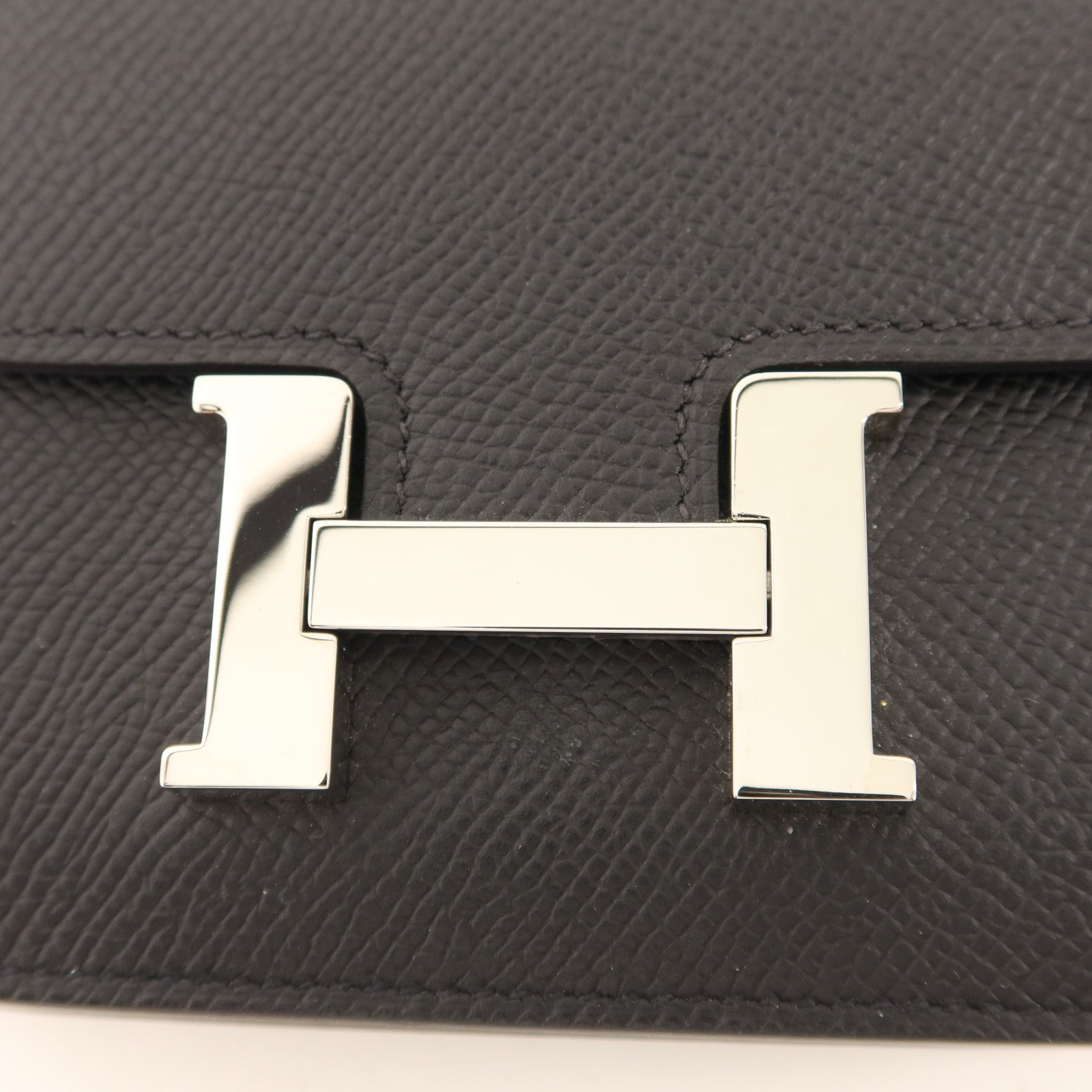 HERMES Epsom皮革Constance Slim銀扣錢包Noir