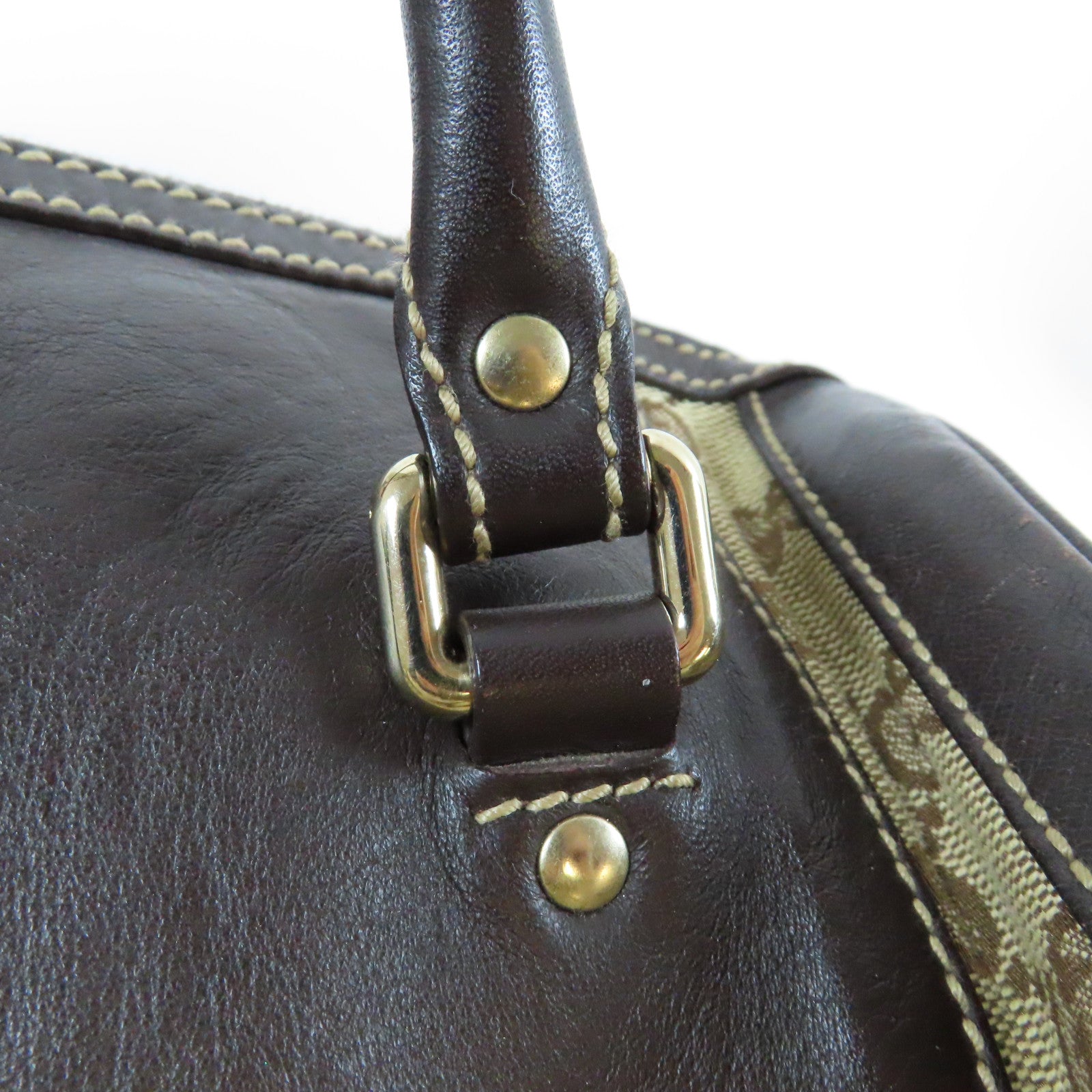 GUCCI 帆布Handbag金扣手挽袋啡色
