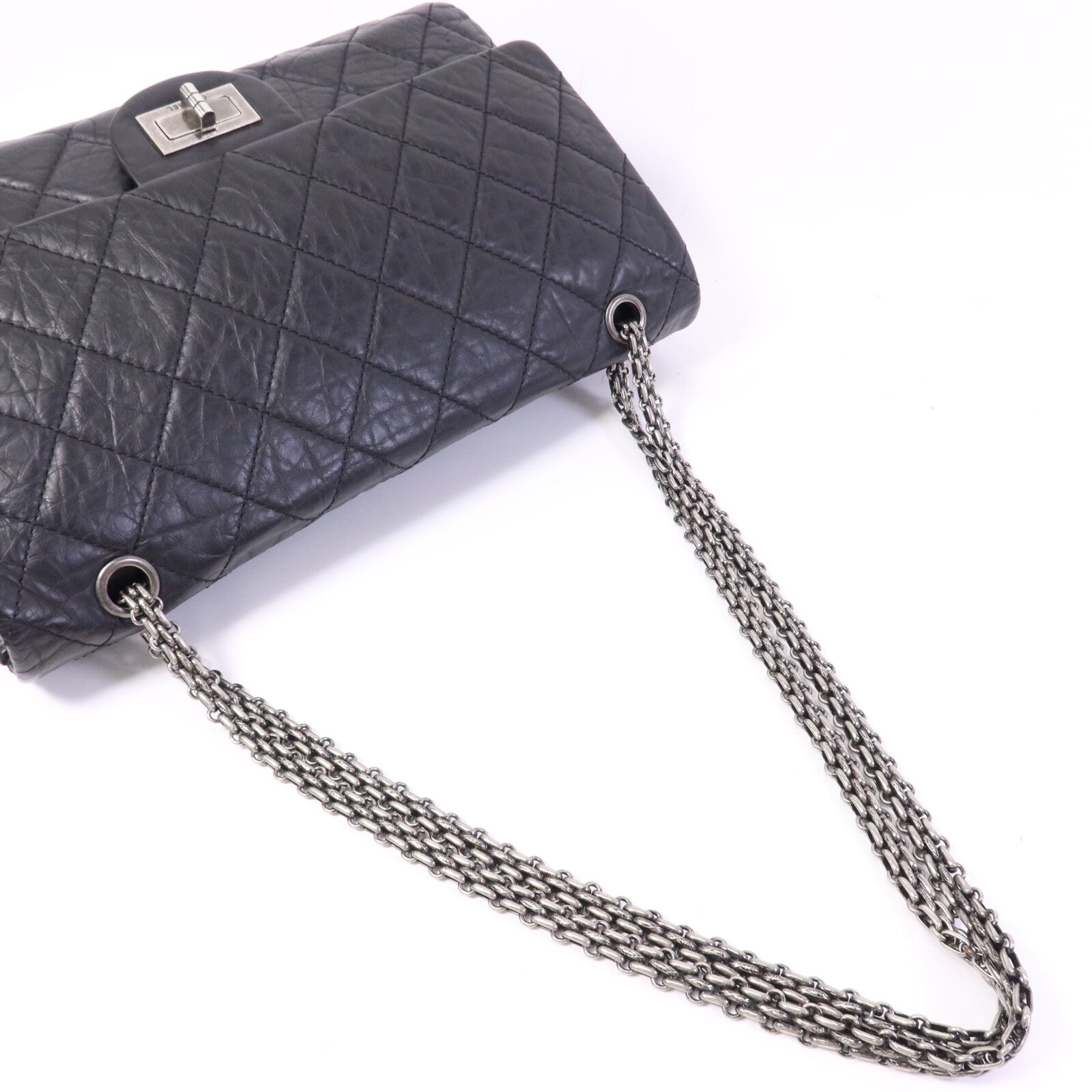 CHANEL 牛皮皮革2.55 Large銀扣鏈帶肩背袋