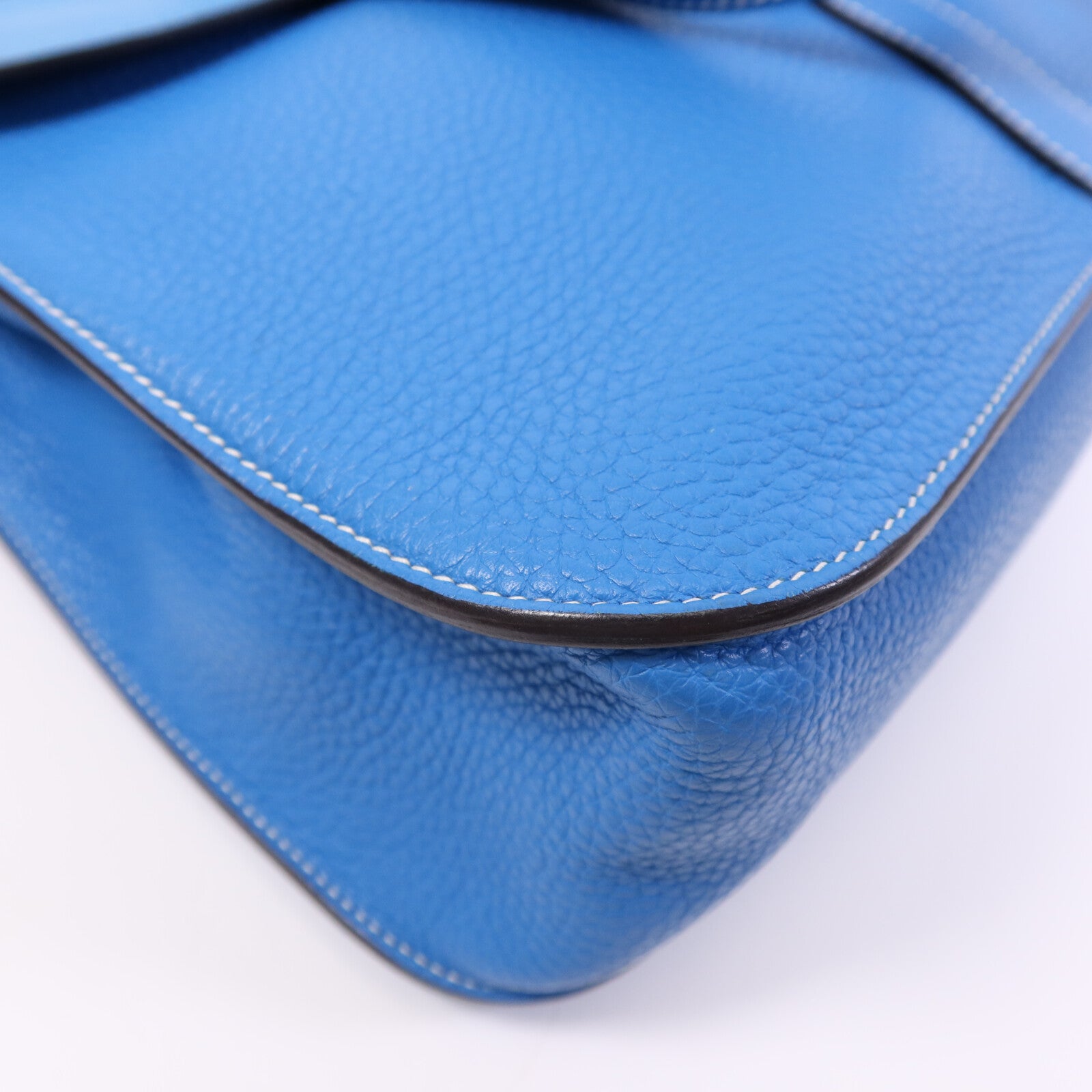 HERMES Clemence皮革Halzan 31銀扣手挽肩背兩用袋Bleu Zanzibar