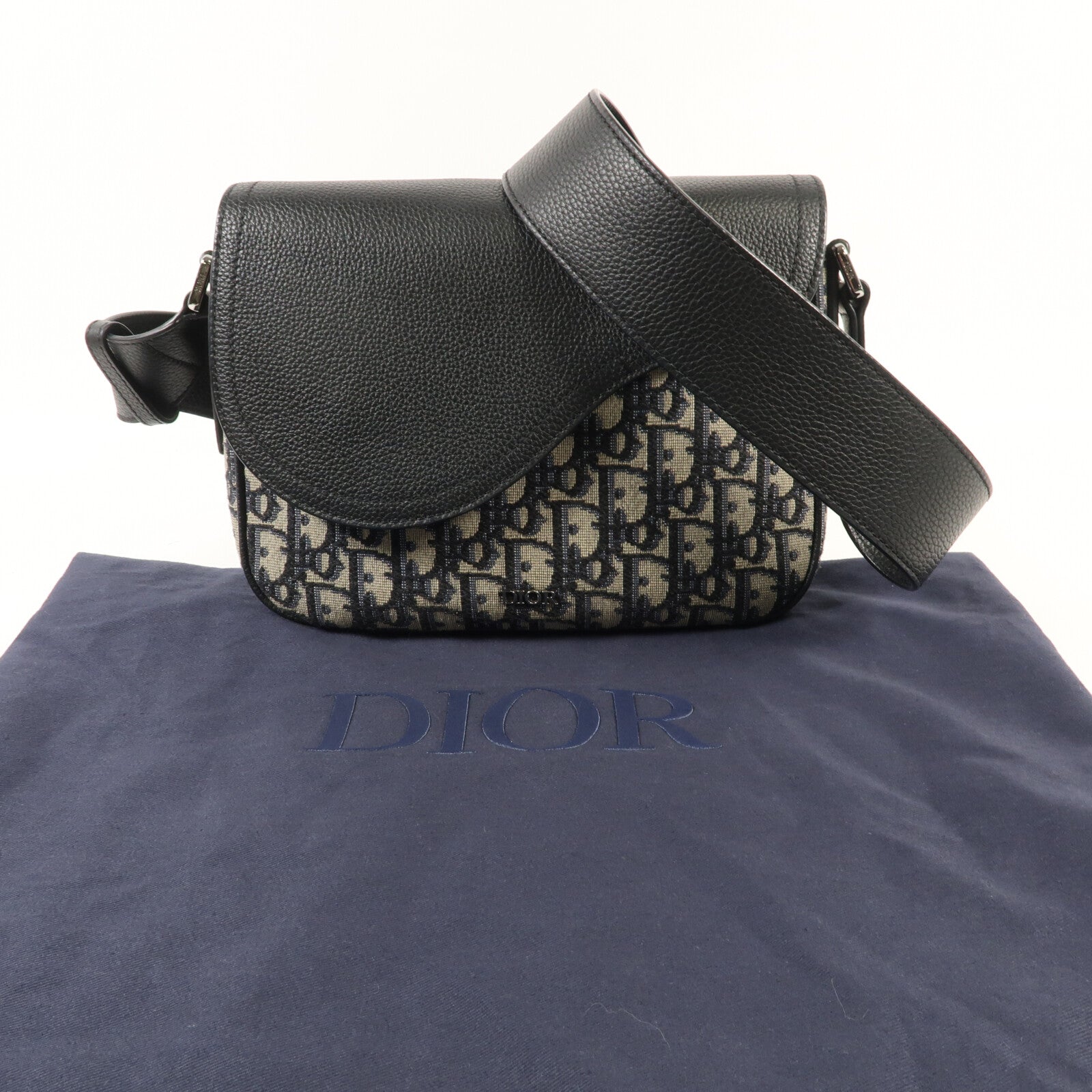 Dior 牛皮皮革/帆布Shoulder Bag銀扣肩背袋