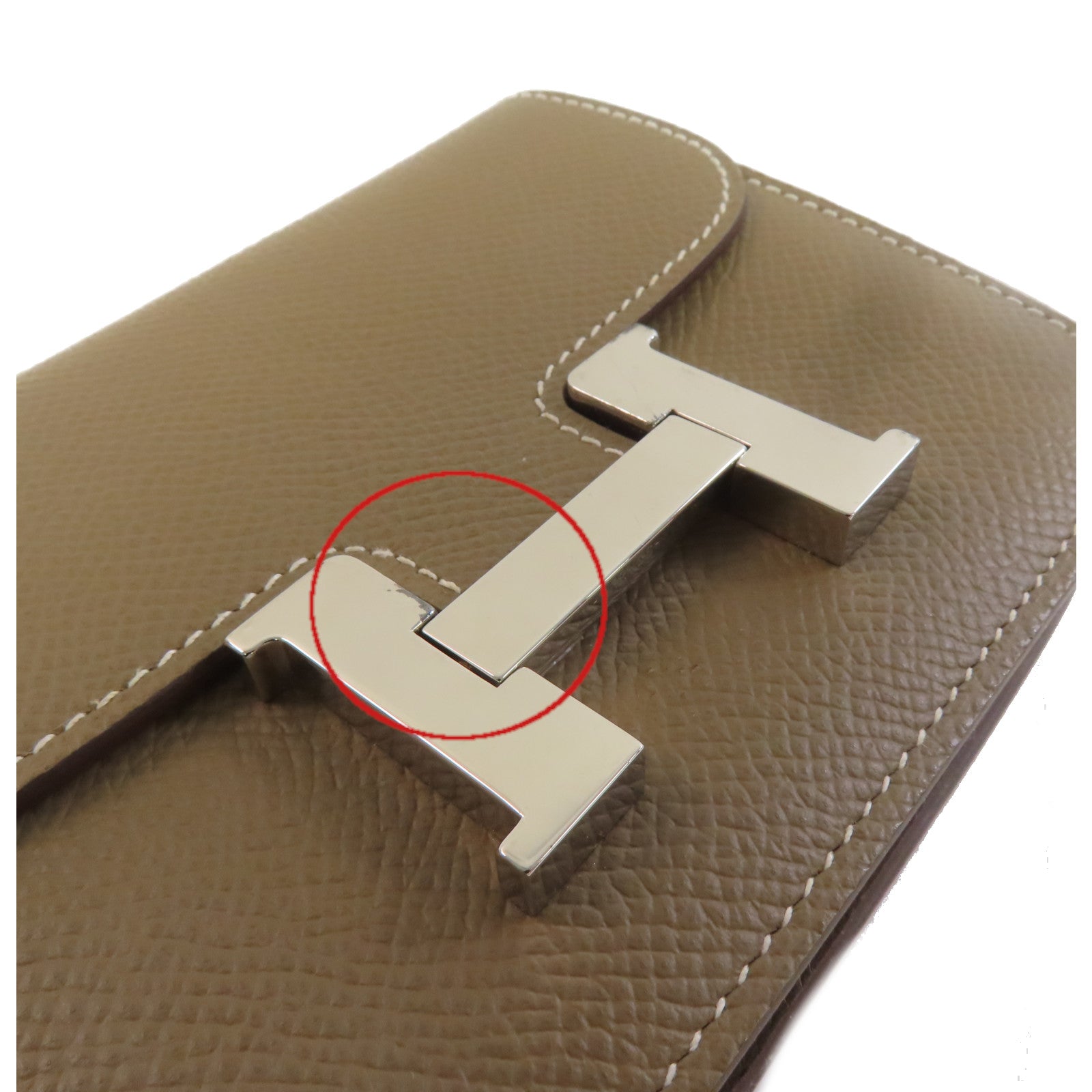 HERMES Epsom皮革Constance Slim Wallet銀扣短錢包啡色