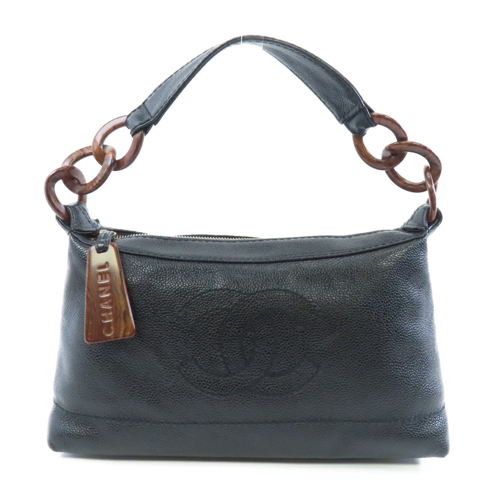 CHANEL 【激減優惠】Caviar皮革Shoulder Bag銀扣肩背袋黑色