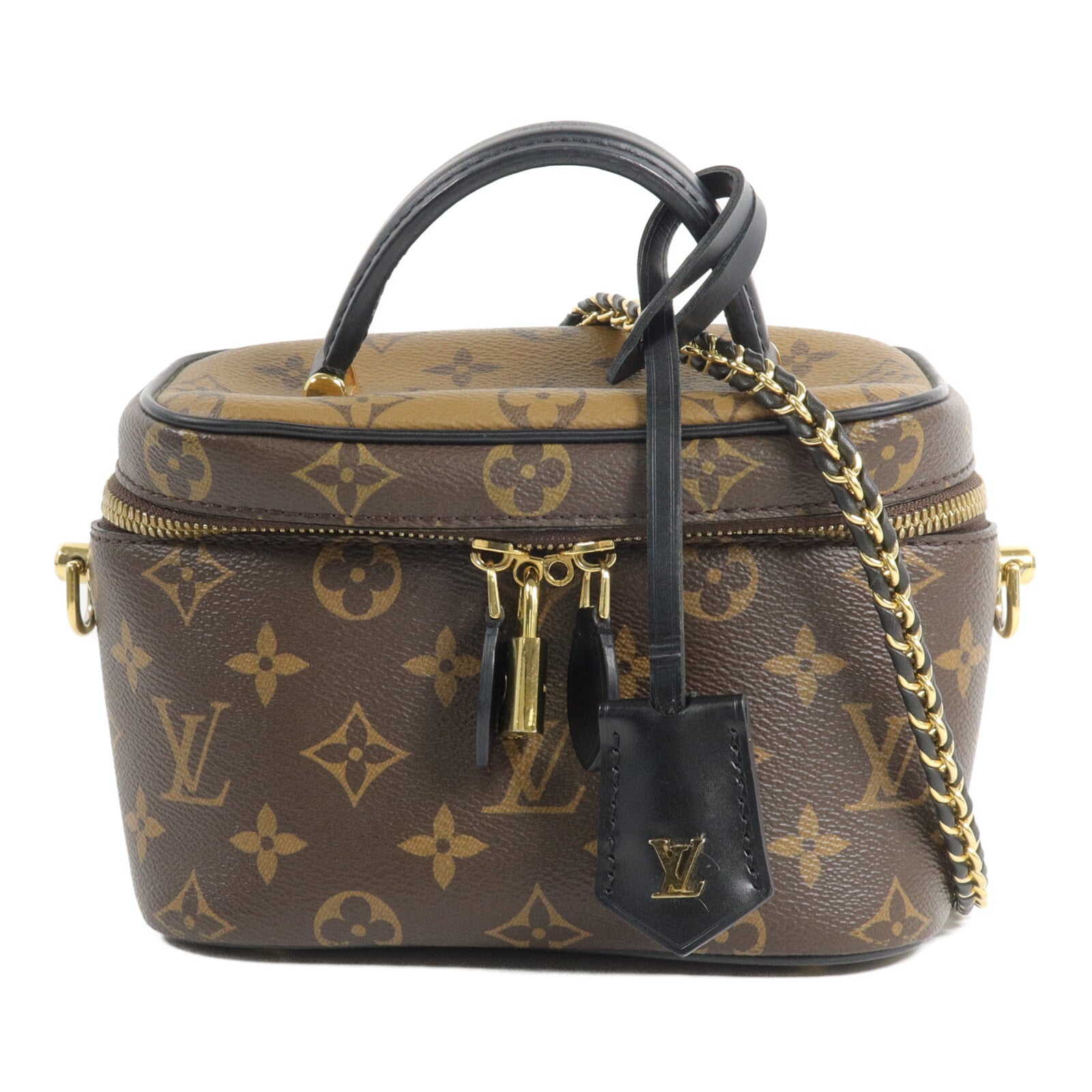 LOUIS VUITTON Monogram/Monogram Reverse Vanity PM手挽肩背兩用袋棕色
