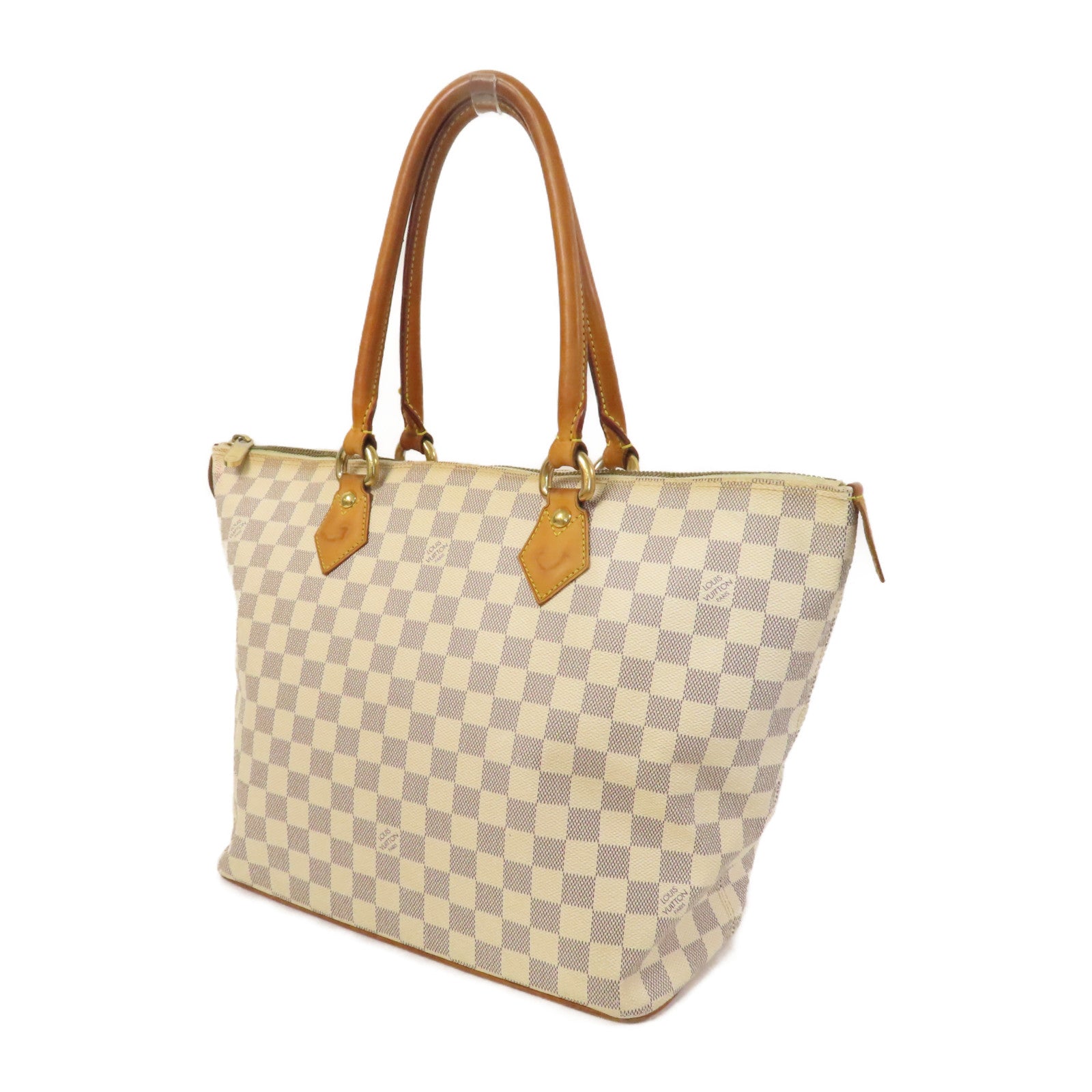 LOUIS VUITTON 【激減優惠】Damier Azur Saleya PM金扣手挽袋白色/藍色