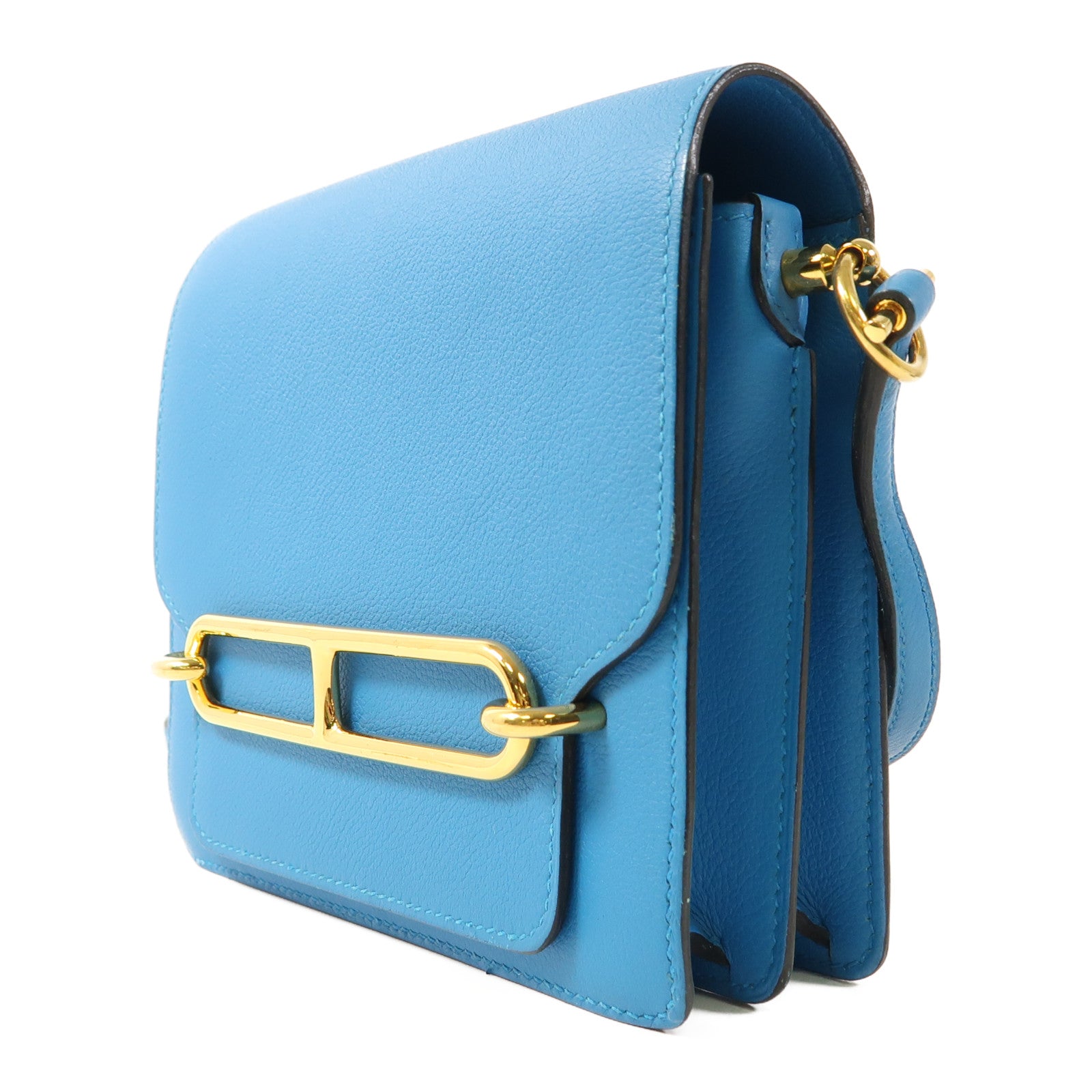 HERMES 【激減優惠】Evercolor皮革Mini Roulis金扣肩背袋Bleu Zanzibar