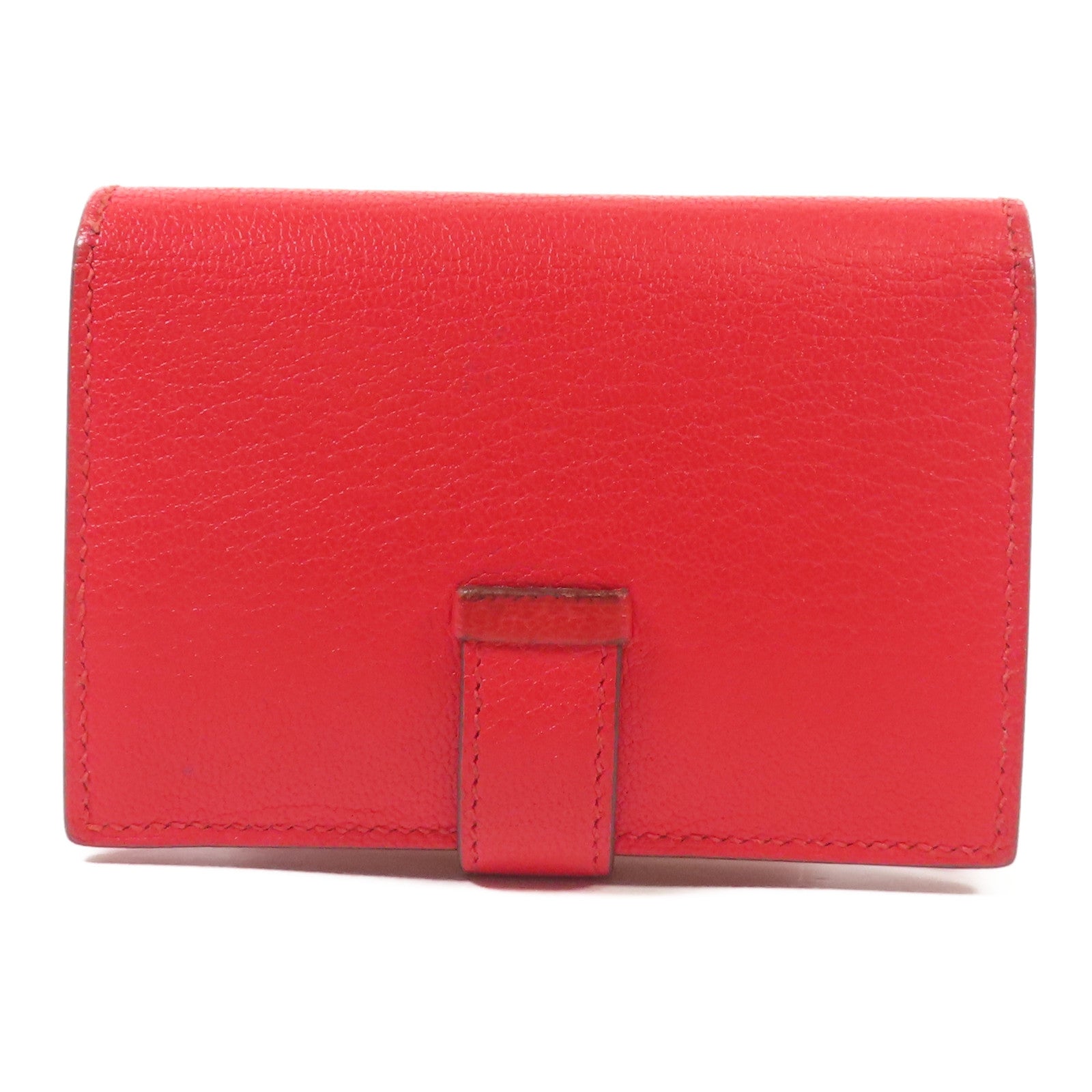 HERMES Chevre皮革Bearn Card Case金扣卡片套Rouge Tomate