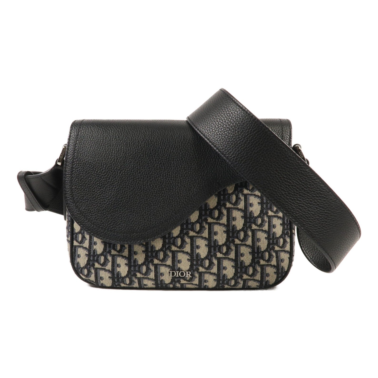 Dior 牛皮皮革/帆布Shoulder Bag銀扣肩背袋