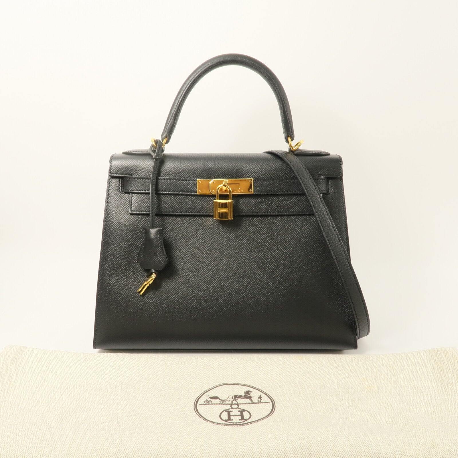 HERMES Epsom皮革Kelly 28手挽肩背兩用袋Noir