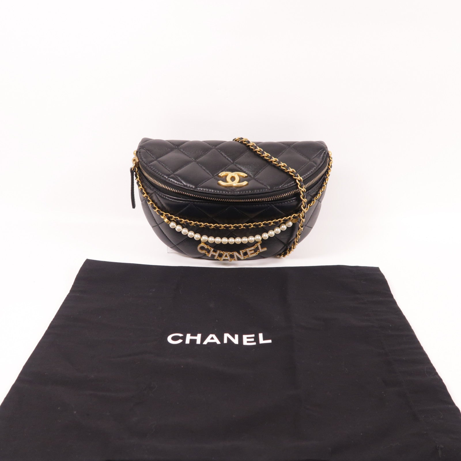 CHANEL 羊皮皮革2 Way Shoulder金扣手挽肩背兩用袋