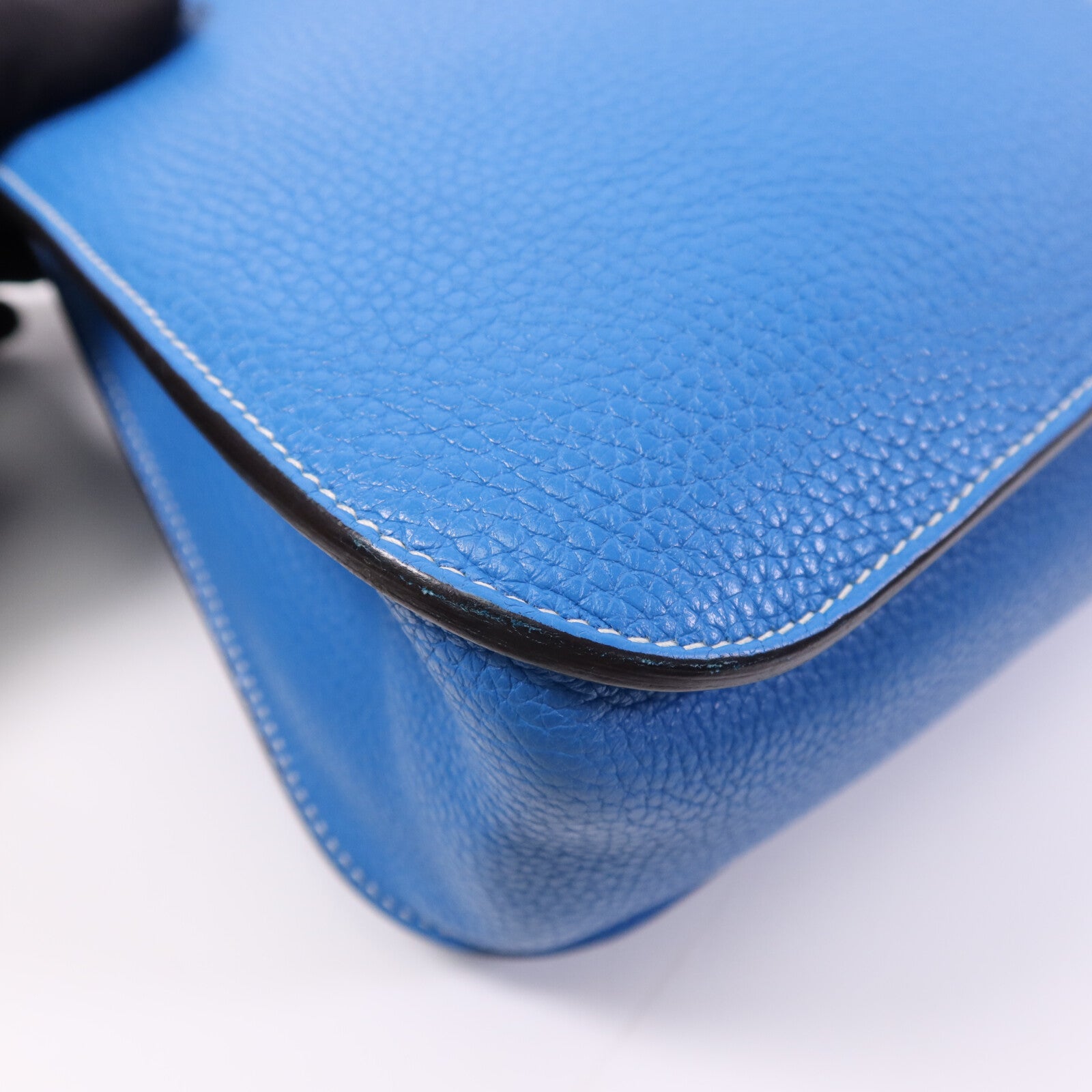 HERMES Clemence皮革Halzan 31銀扣手挽肩背兩用袋Bleu Zanzibar