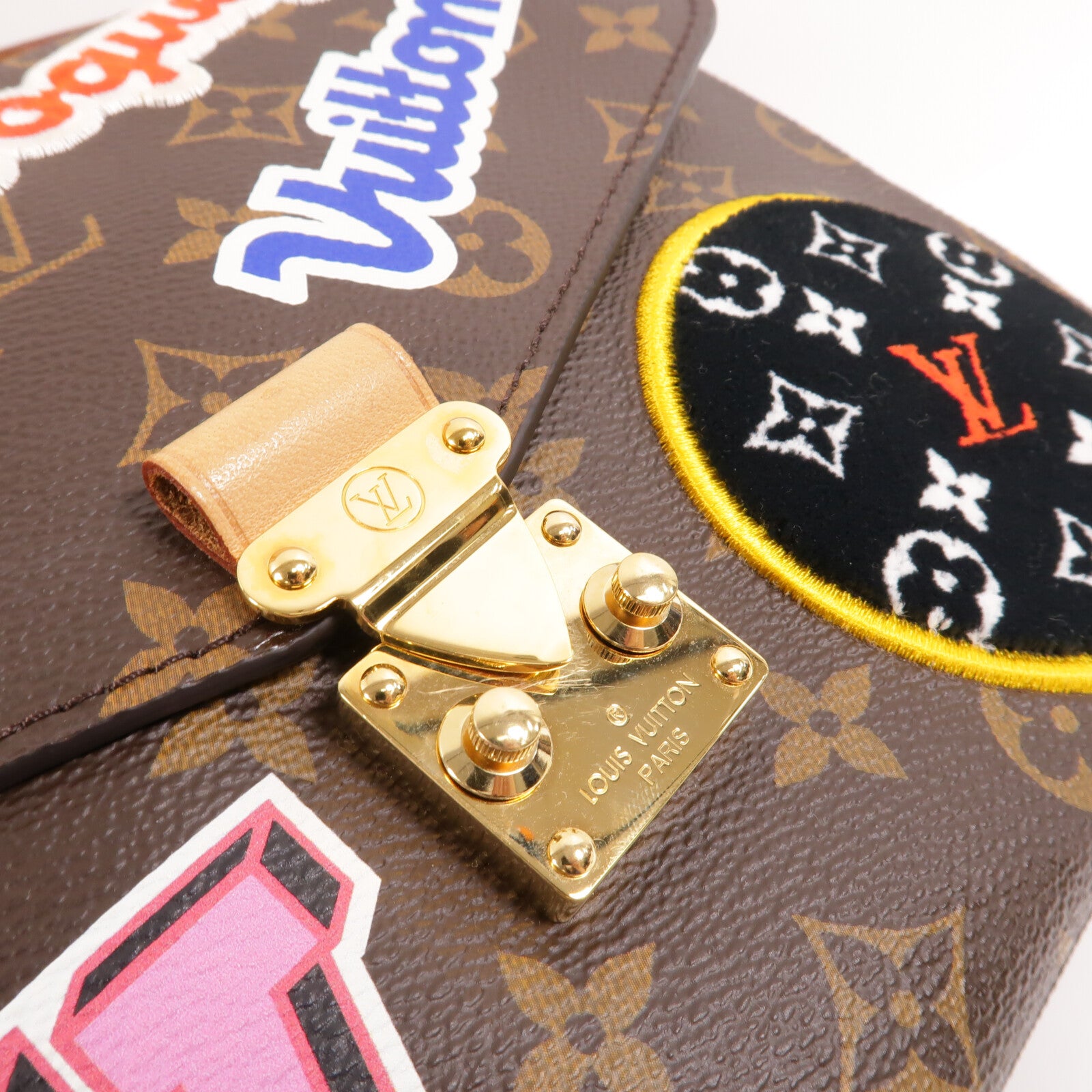 LOUIS VUITTON Monogram Patches Pochette Metis金扣手挽肩背兩用袋棕色