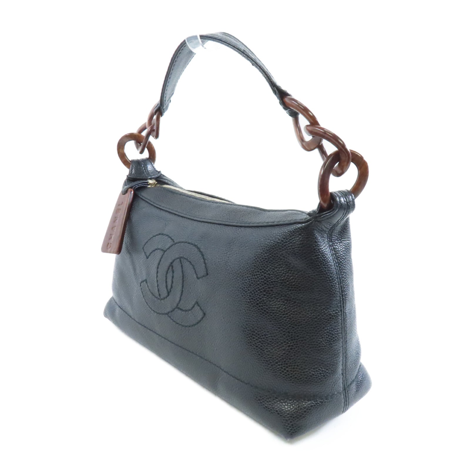 CHANEL 【激減優惠】Caviar皮革Shoulder Bag銀扣肩背袋黑色