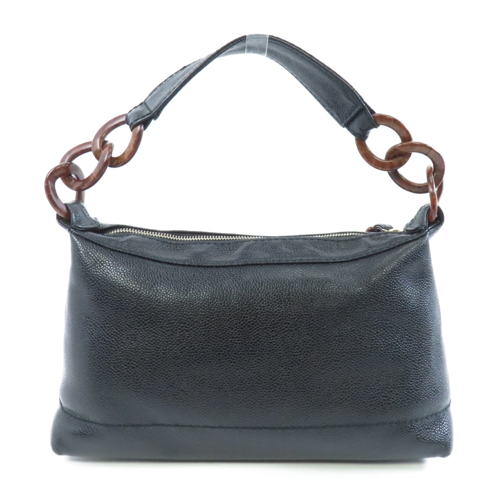 CHANEL 【激減優惠】Caviar皮革Shoulder Bag銀扣肩背袋黑色