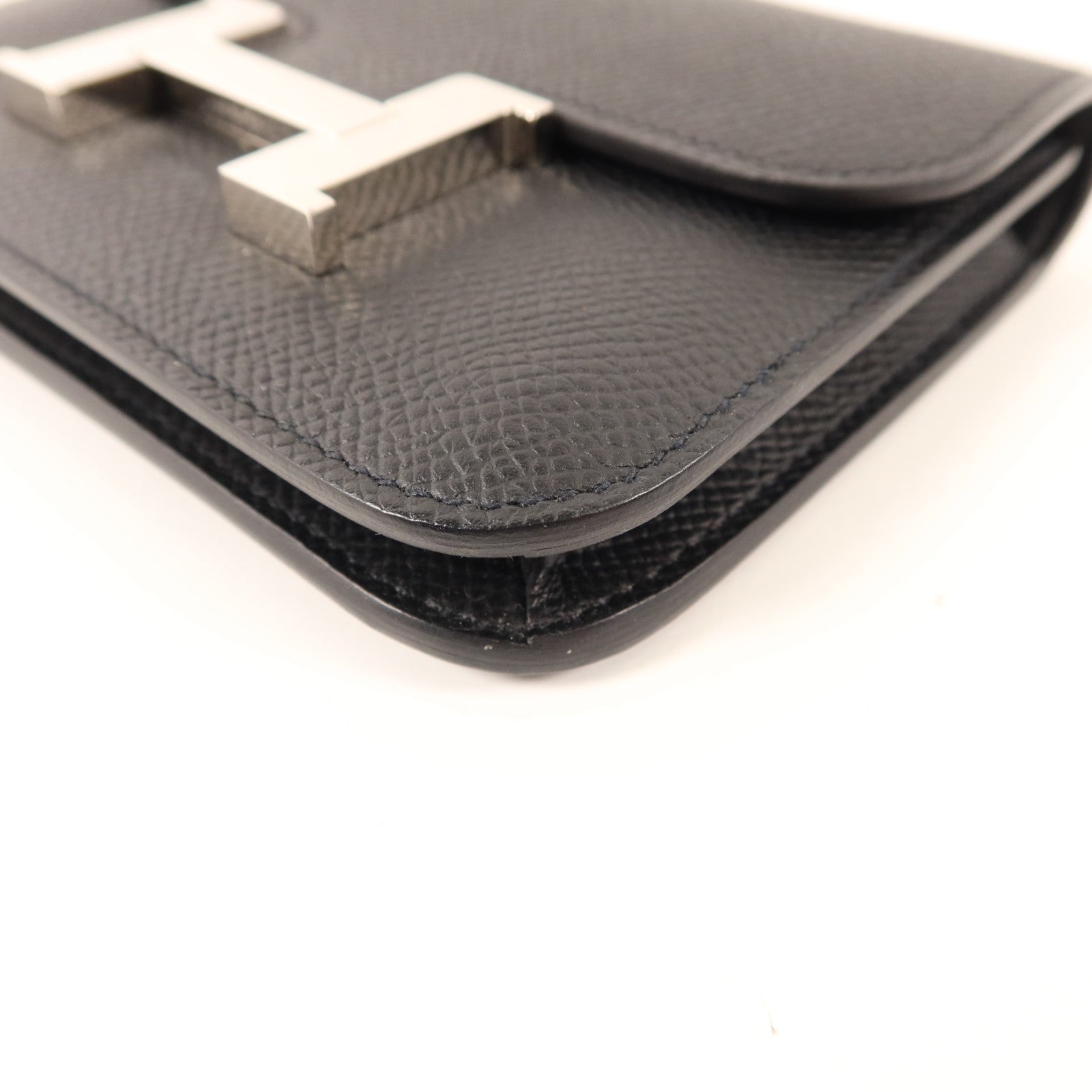 HERMES Epsom皮革Constance Slim銀扣錢包Noir